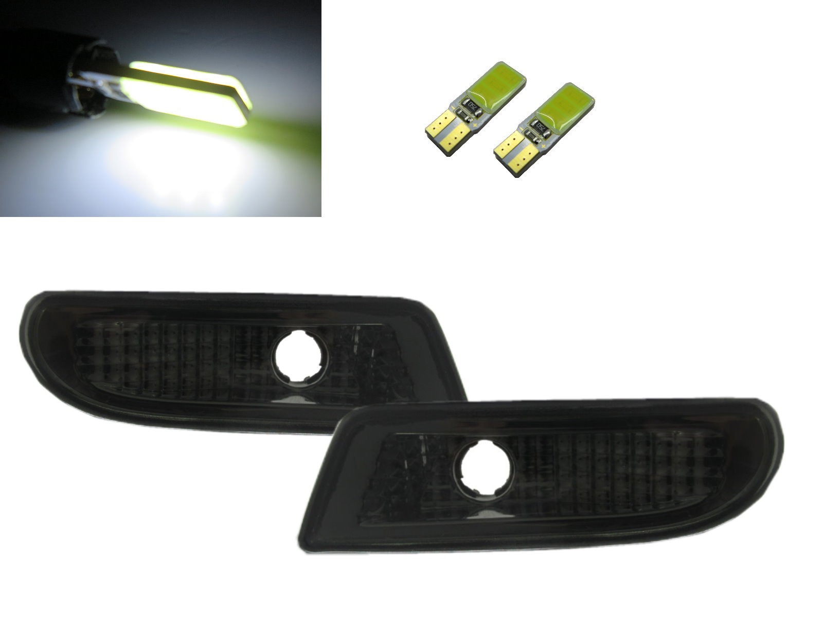 CrazyTheGod W220 2000-2006 Front Bumper Side Repeater Marker Indicators W/S LED Bulb SMOKE for Mercedes-Benz