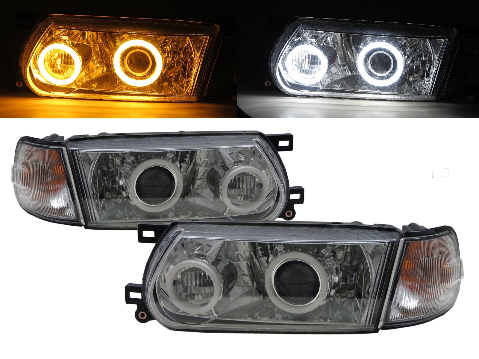 CrazyTheGod Sunny B13 Third generation 1995-2017 Sedan/Coupe 2D/4D Cotton Halo Projector Headlight Headlamp Chrome EUROPE for NISSAN LHD
