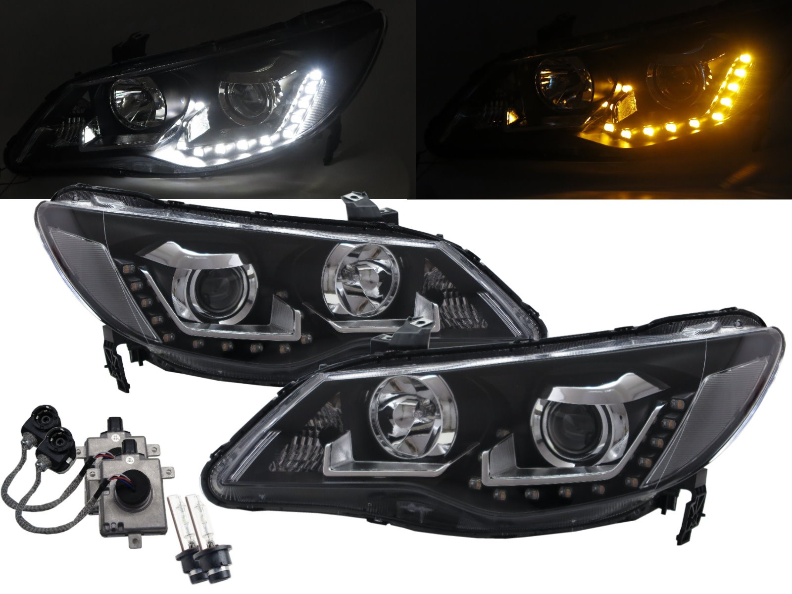 CrazyTheGod CSX 2005-2011 Sedan 4D LED Bar Projector D2S Bulb W/S Ballast Headlight Headlamp Black for ACURA RHD