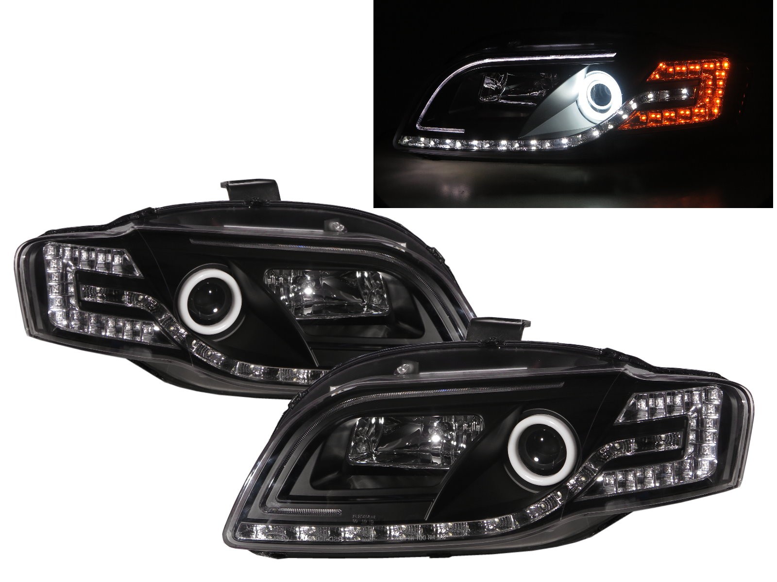 CrazyTheGod A4/S4/RS4 B7 8E/8H 2005-2009 Sedan/Wagon/Convertible 2D/4D/5D Cotton Halo LED R8Look Headlight Headlamp Black V1 for AUDI LHD