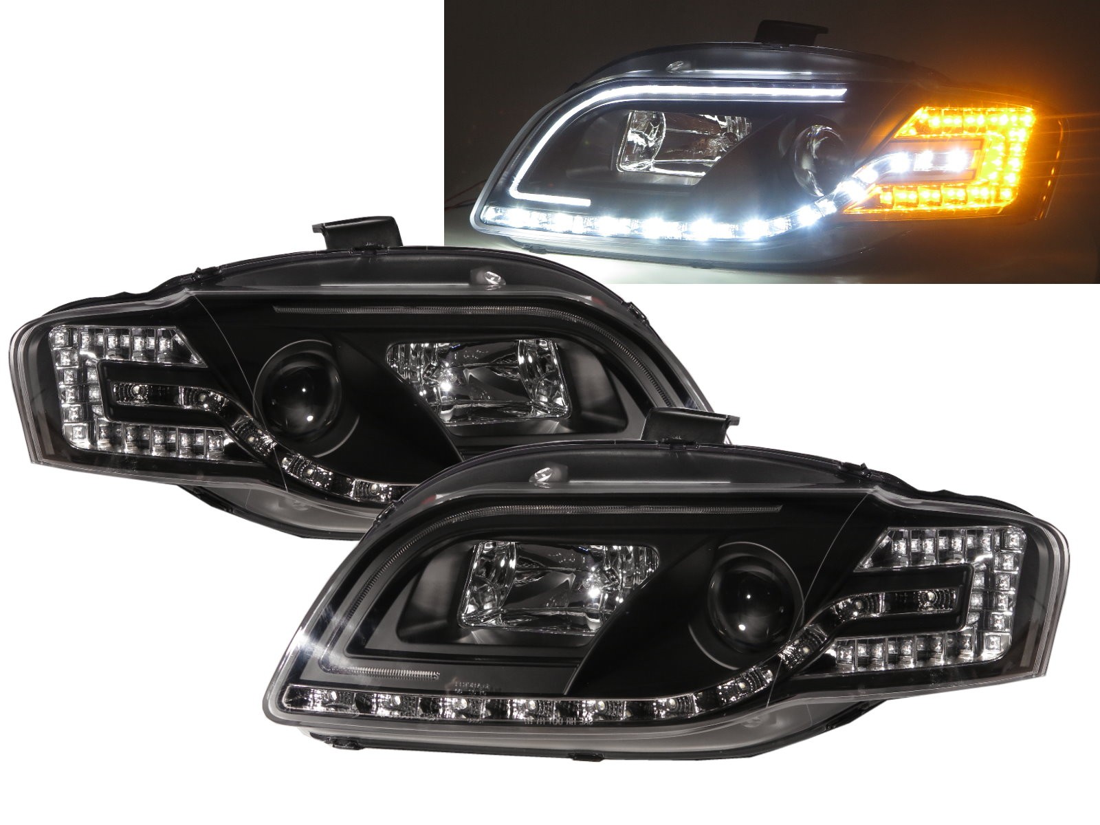 CrazyTheGod A4/S4/RS4 B7 8E/8H Third generation 2005-2009 Sedan/Wagon/Convertible 2D/4D/5D Projector R8Look HID Headlight Headlamp W/ Motor Black for AUDI RHD