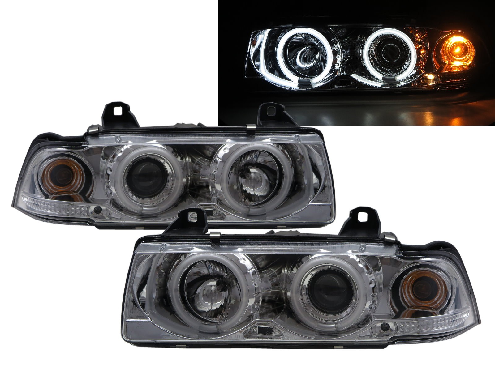 CrazyTheGod 3-Series E36 1990-1998 Sedan/Touring 4D/5D CCFL Projector Headlight Headlamp Chrome EUROPE for BMW LHD