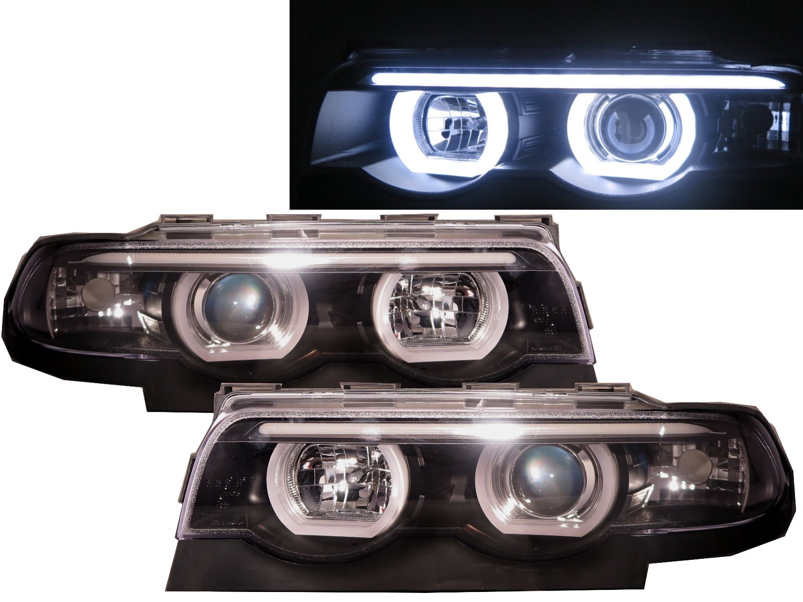 CrazyTheGod 7-Sieres E38 1994-2001 Sedan 3D Angel-Eye LED Headlight Headlamp BLACK for BMW LHD