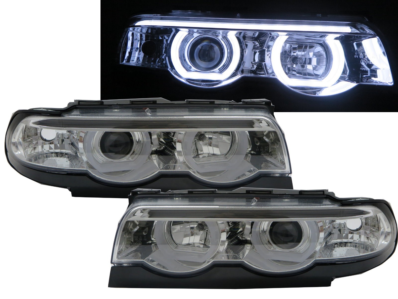 CrazyTheGod 7-Sieres E38 1994-2001 Sedan 3D Angel-Eye LED Headlight Headlamp CHROME for BMW LHD