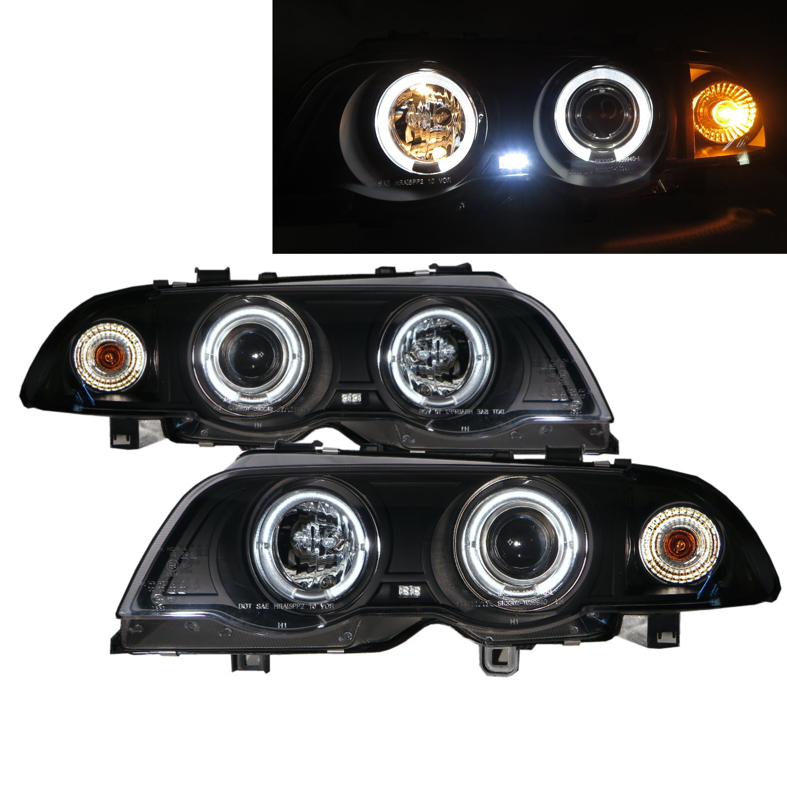 CrazyTheGod 3-Series E46 Fourth generation 1998-2002 Sedan 4D Angel-Eye Projector Headlight Headlamp Black V2 for BMW LHD