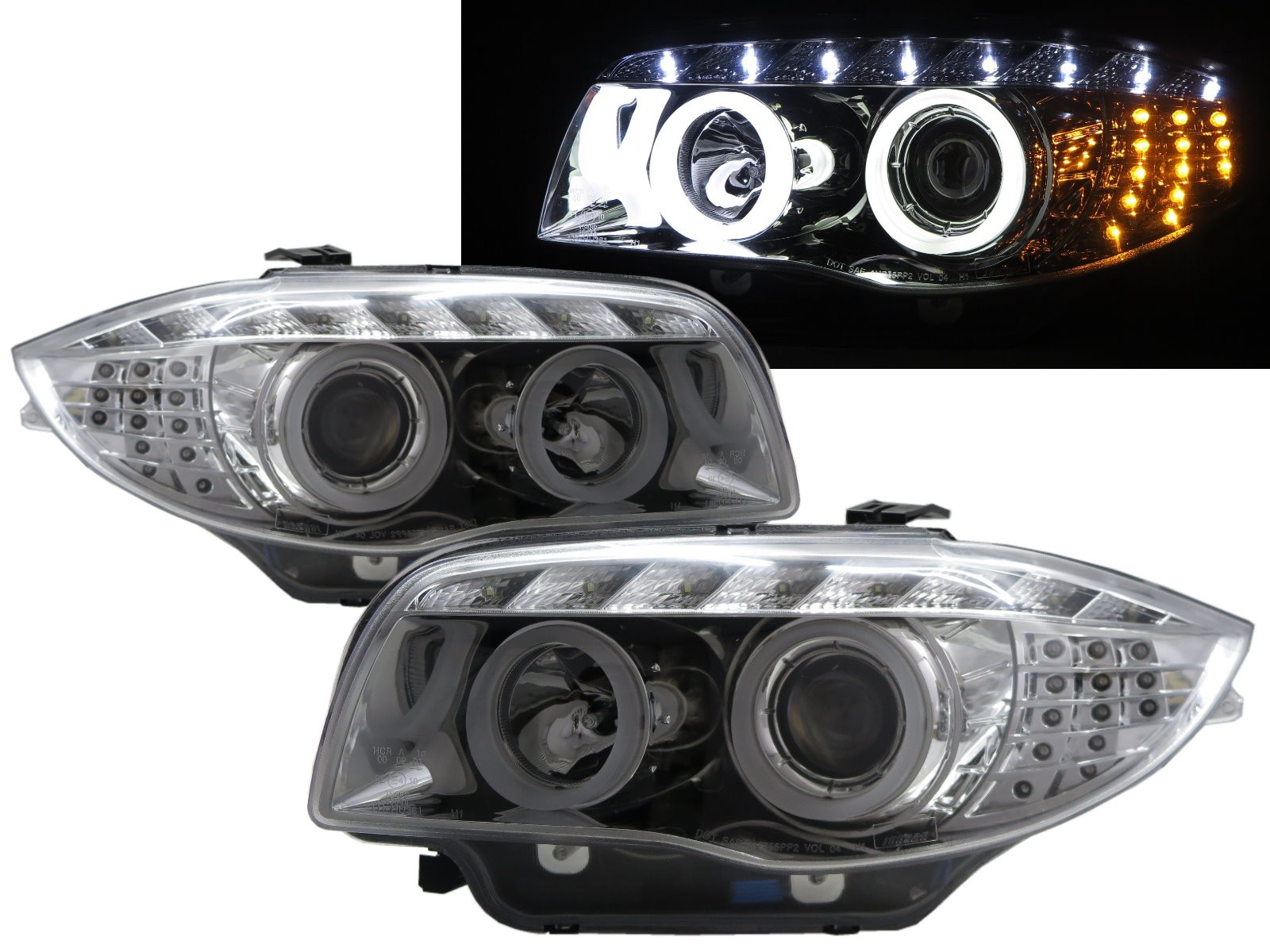 CrazyTheGod 1-Series E81/E82/E87/E88 2004-2011 Hatchback/Coupe/Convertible 2D/3D/5D 3D Halo Projector Headlight Headlamp Chrome for BMW RHD