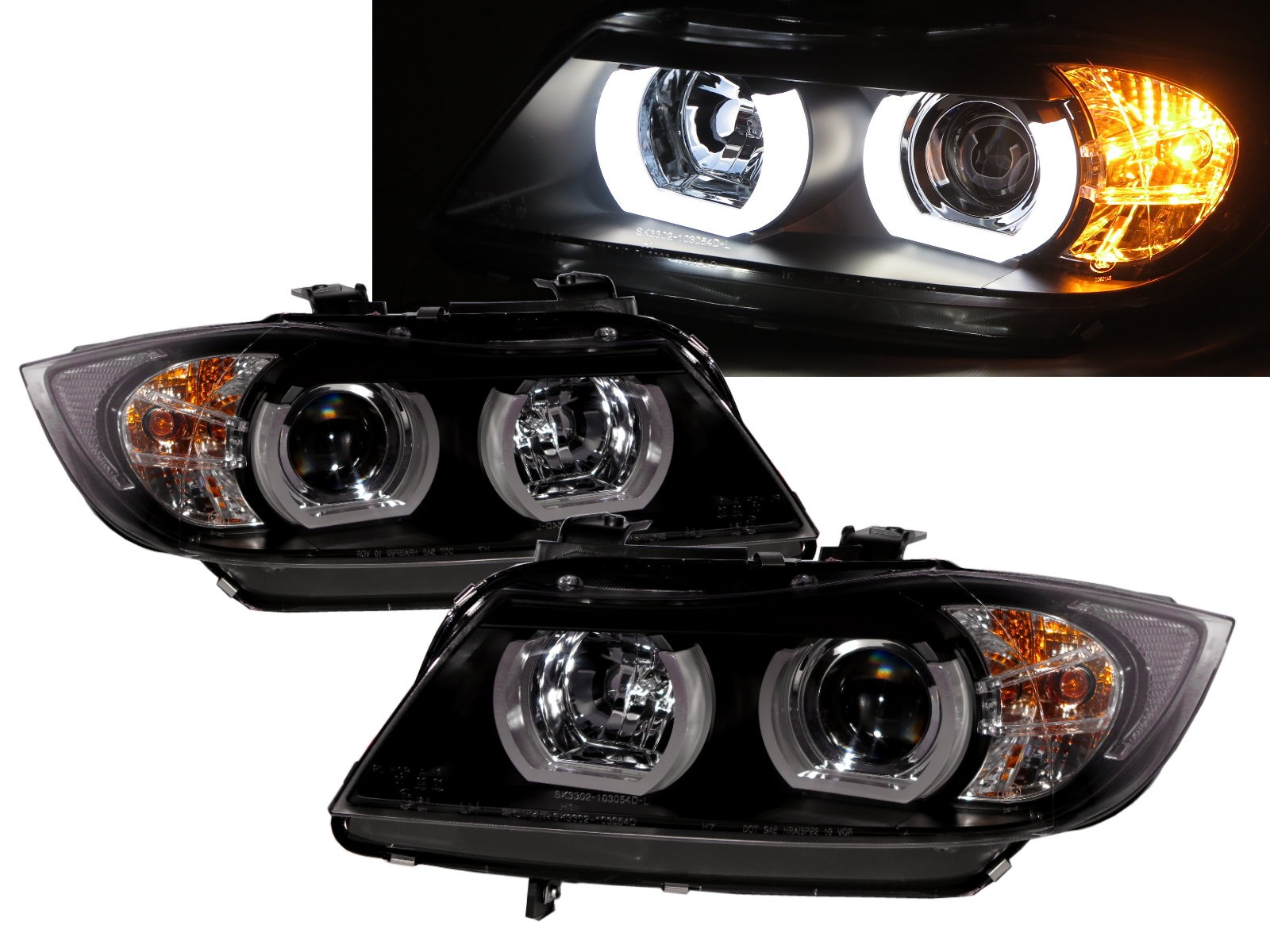 CrazyTheGod 3-Series E90/E91 Fifth generation 2005-2008 PRE-FACELIFT Sedan/Wagon 4D/5D 3D Angel Eye Projector HID Headlight Headlamp Black for BMW RHD