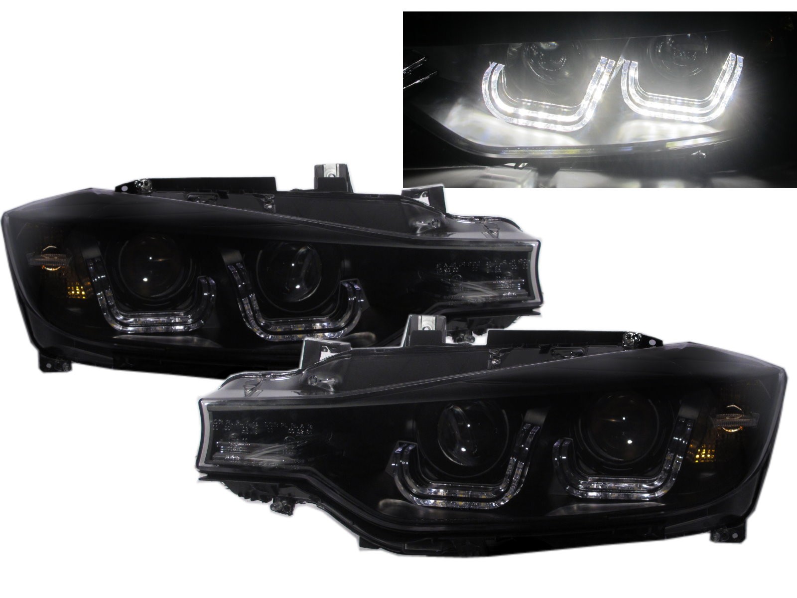 CrazyTheGod 3-Series F30/F31/F35 2010-present Sedan/Wagon 4D/5D Projector LED U-Bar Headlight Headlamp Black for BMW RHD