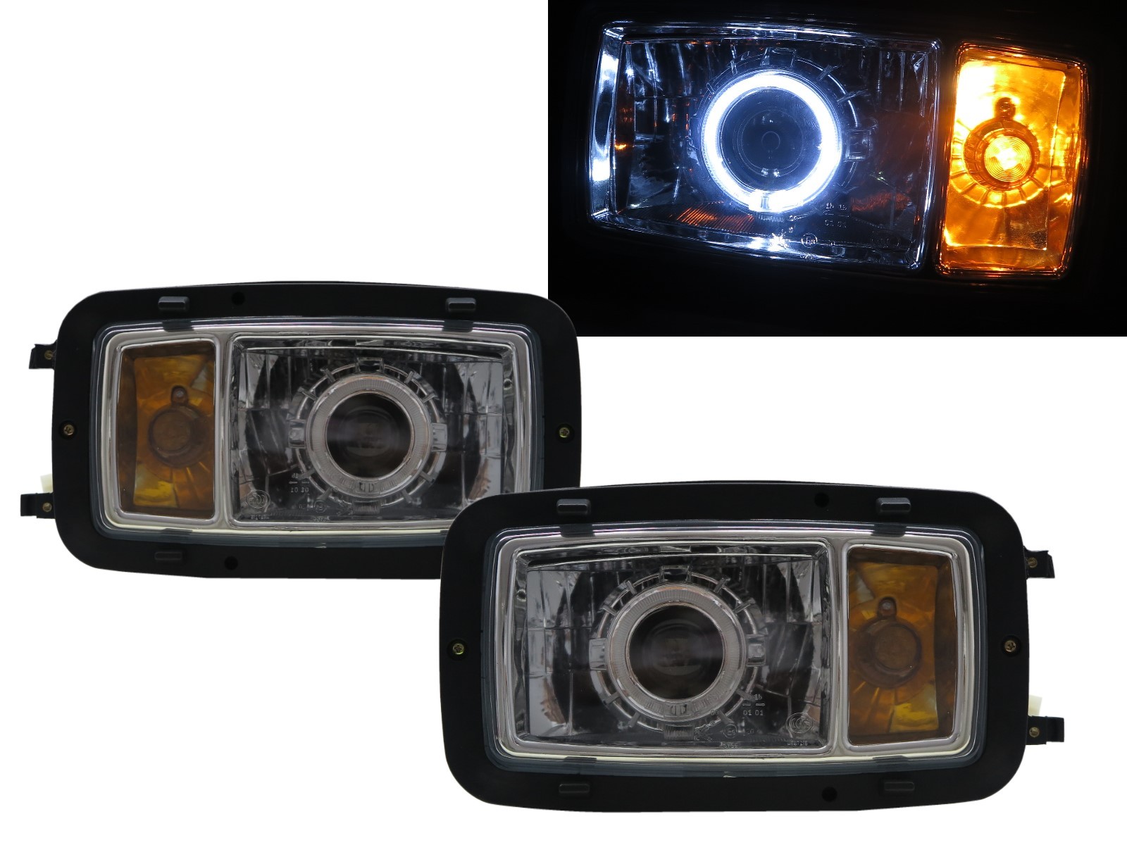 CrazyTheGod TRUCK-NG NG80 1980-1991 Truck 2D Guide LED Angel-Eye Projector HID Headlight Headlamp Chrome for Mercedes-Benz LHD