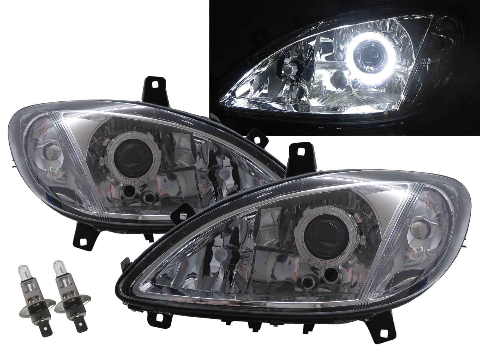 CrazyTheGod V-Class W639 VIANO Second generation 2003-2010 Pre-Facelift VAN 5D Guide LED Angel-Eye Projector Headlight Headlamp Chrome for Mercedes-Benz RHD