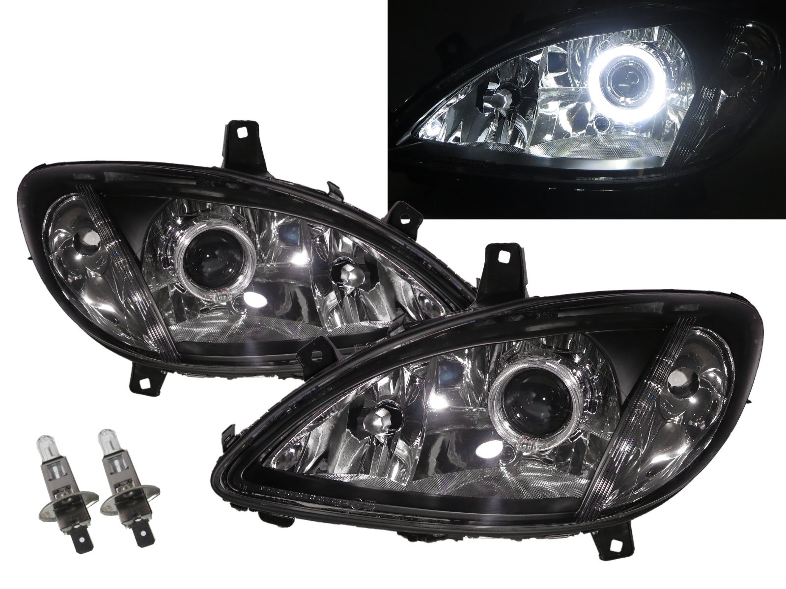 CrazyTheGod V-Class W639 VITO Second generation 2003-2010 Pre-Facelift VAN 5D Guide LED Angel-Eye Projector Headlight Headlamp Black for Mercedes-Benz RHD