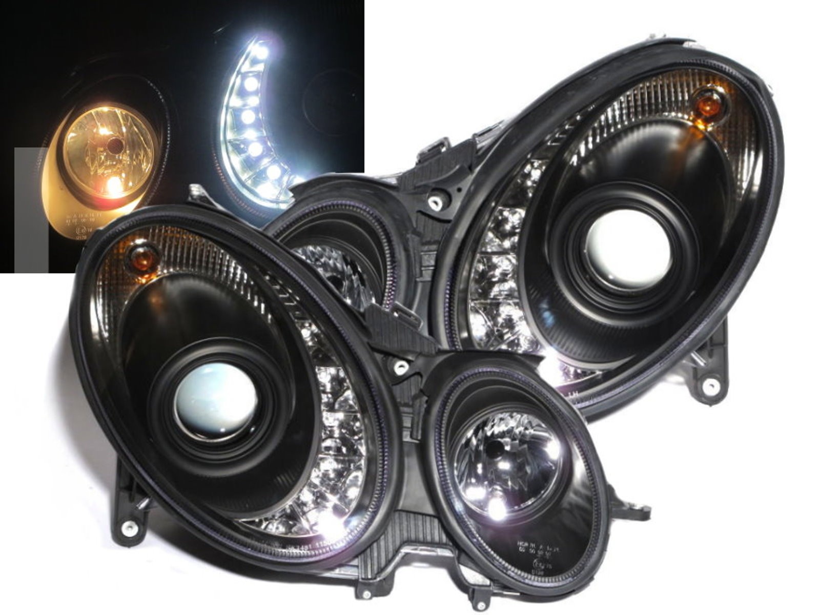 CrazyTheGod E-CLASS W211 2007-2008 Facelift Sedan/Wagon 4D/5D Projector LED R8Look Headlight Headlamp Black for Mercedes-Benz LHD