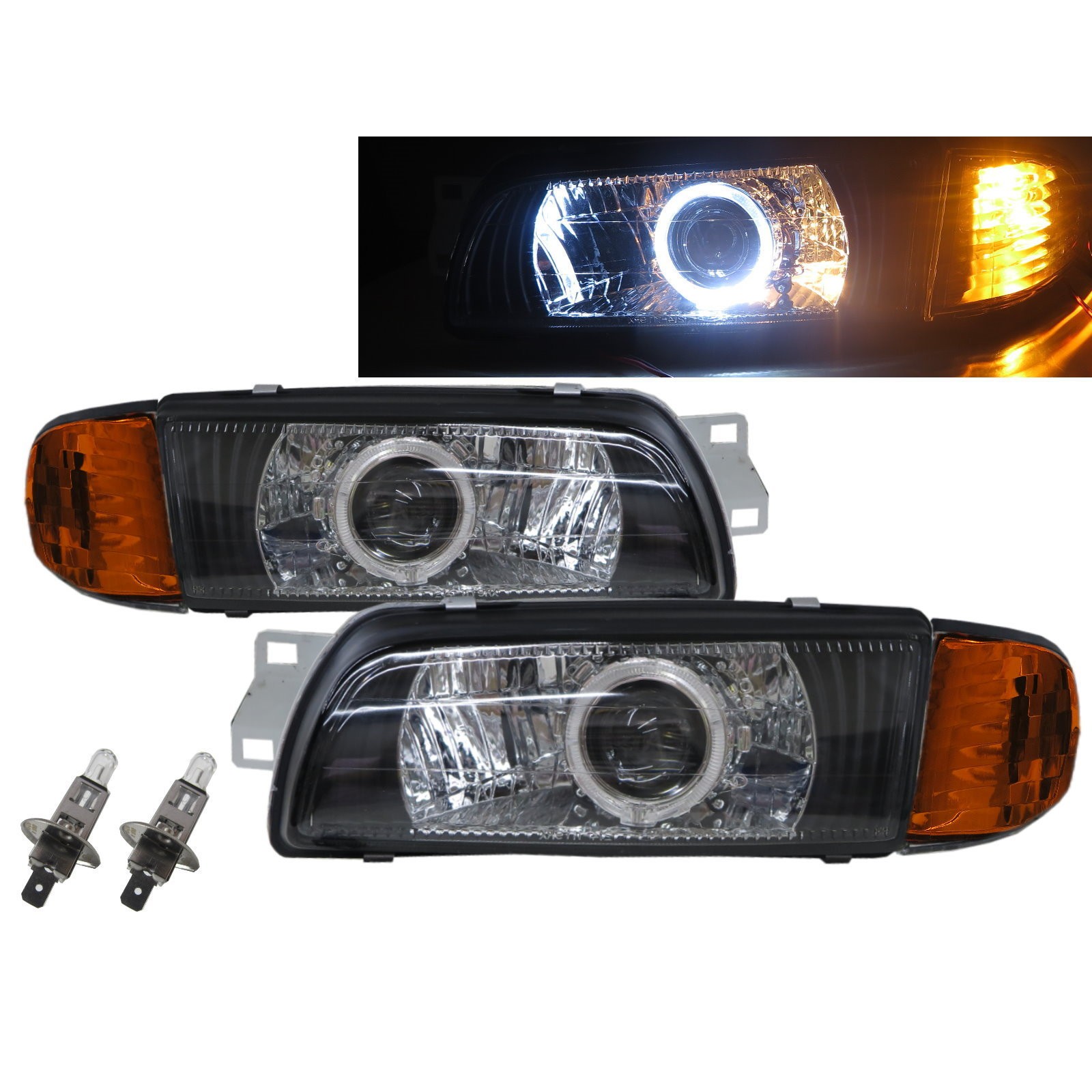 CrazyTheGod SUMMIT Second generation 1993-1996 Sedan 4D Guide LED Angel-Eye Projector Headlight Headlamp Black V2 for EAGLE RHD