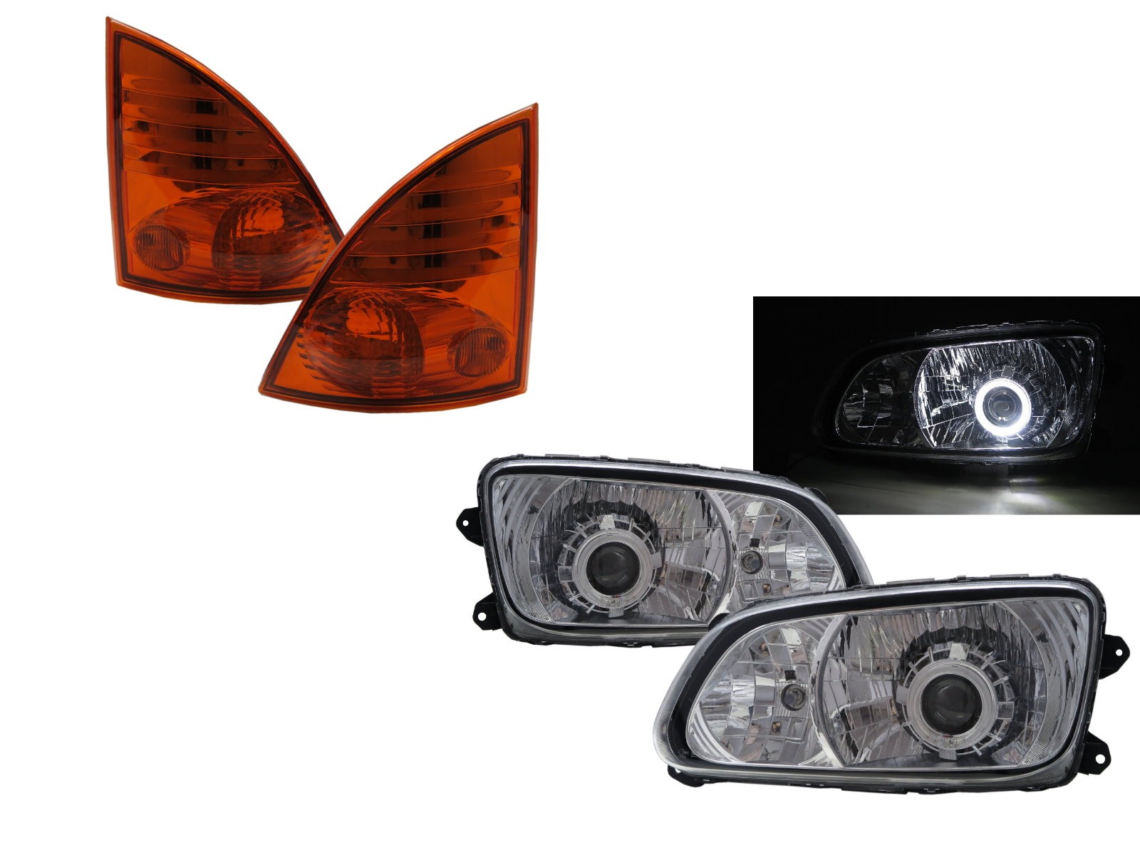 CrazyTheGod 700 2008-Present Truck 2D Guide LED Angel-Eye Projector W/ Corner Lamp Headlight Headlamp W/ Motor Chrome V2 for HINO LHD
