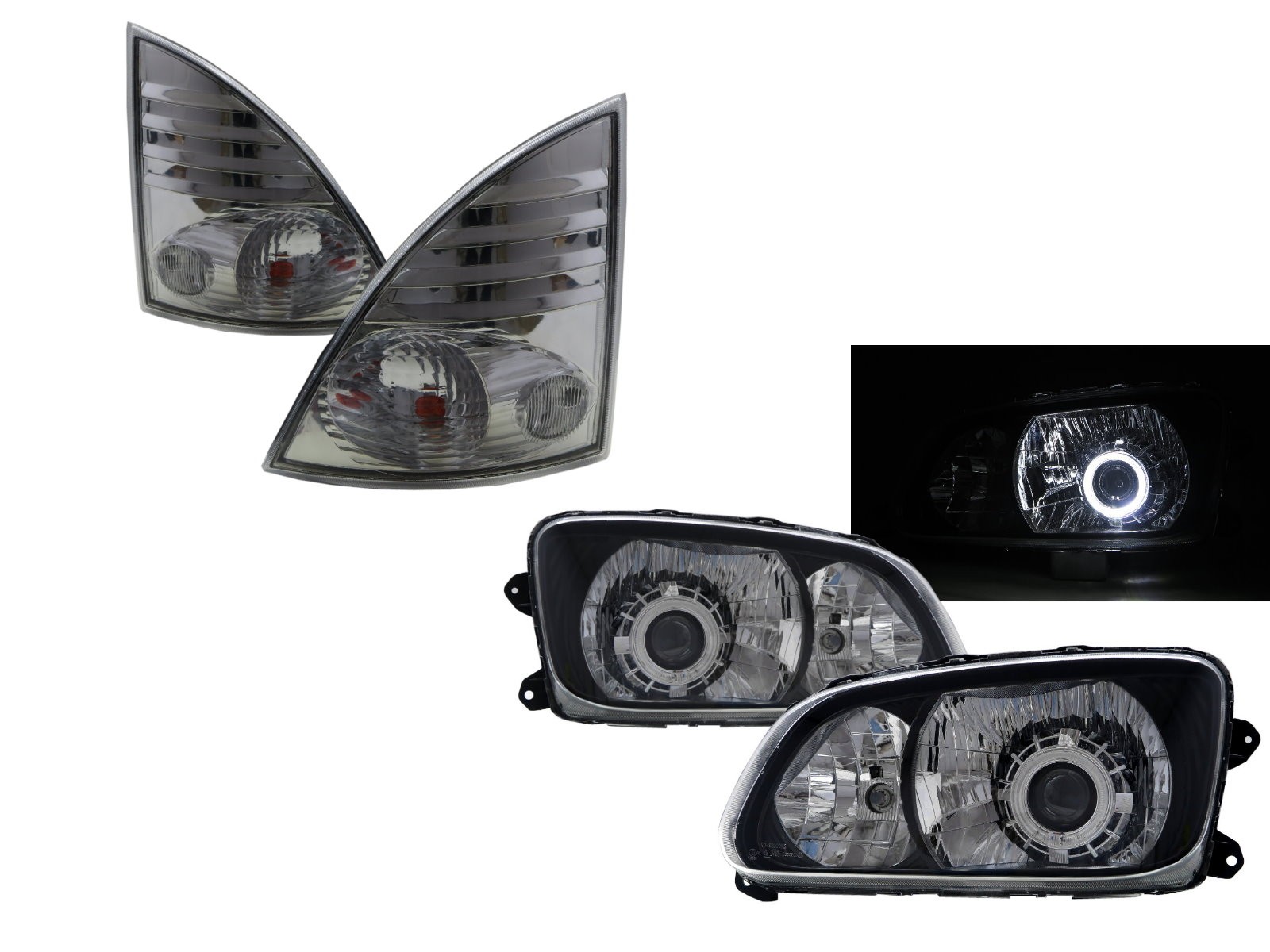 CrazyTheGod 700 2008-Present Truck 2D Guide LED Angel-Eye Projector W/ Corner Lamp Headlight Headlamp W/ Motor Black V3 for HINO RHD