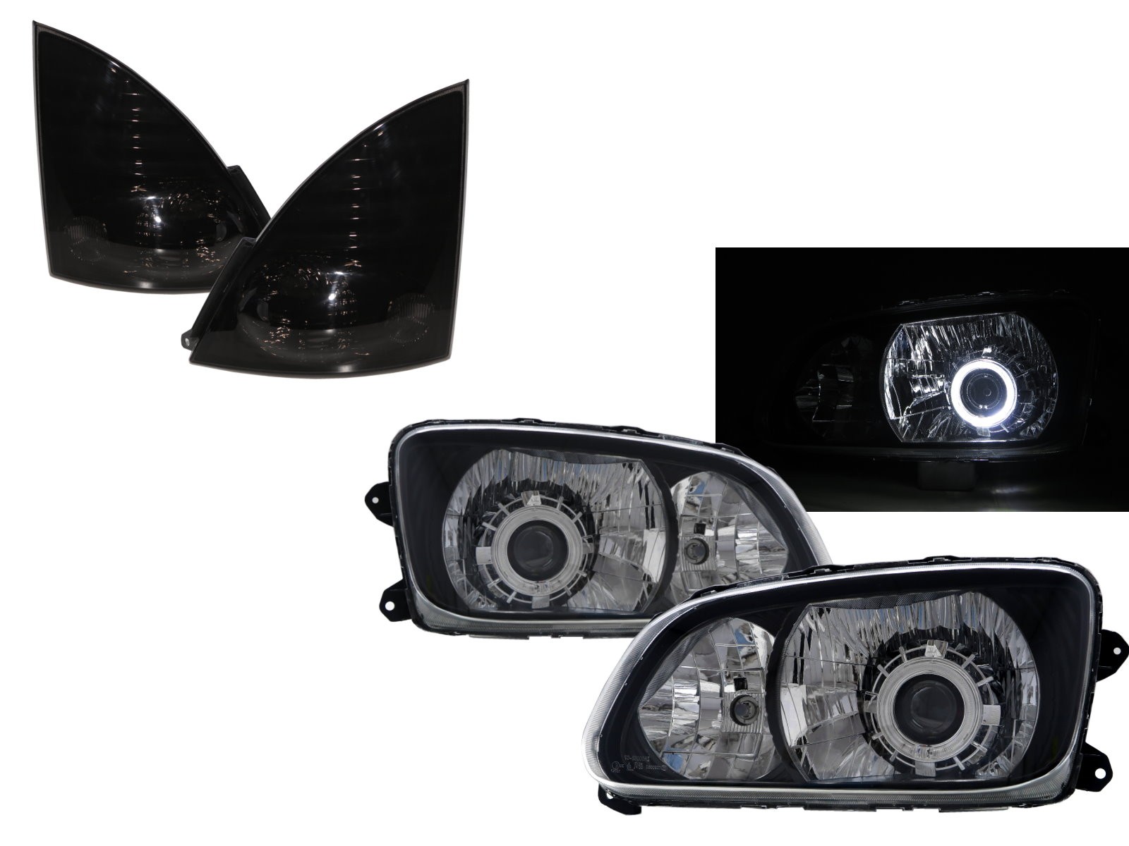 CrazyTheGod Profia 2008-present Truck 2D Guide LED Angel-Eye Projector W/ Corner Lamp Headlight Headlamp W/ Motor Black for HINO RHD