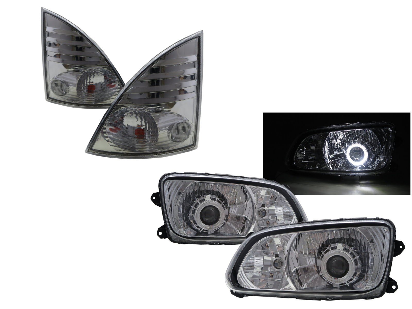 CrazyTheGod Profia 2008-Present Truck 2D Guide LED Angel-Eye Projector W/ Corner Lamp Headlight Headlamp W/ Motor Chrome V3 for HINO RHD