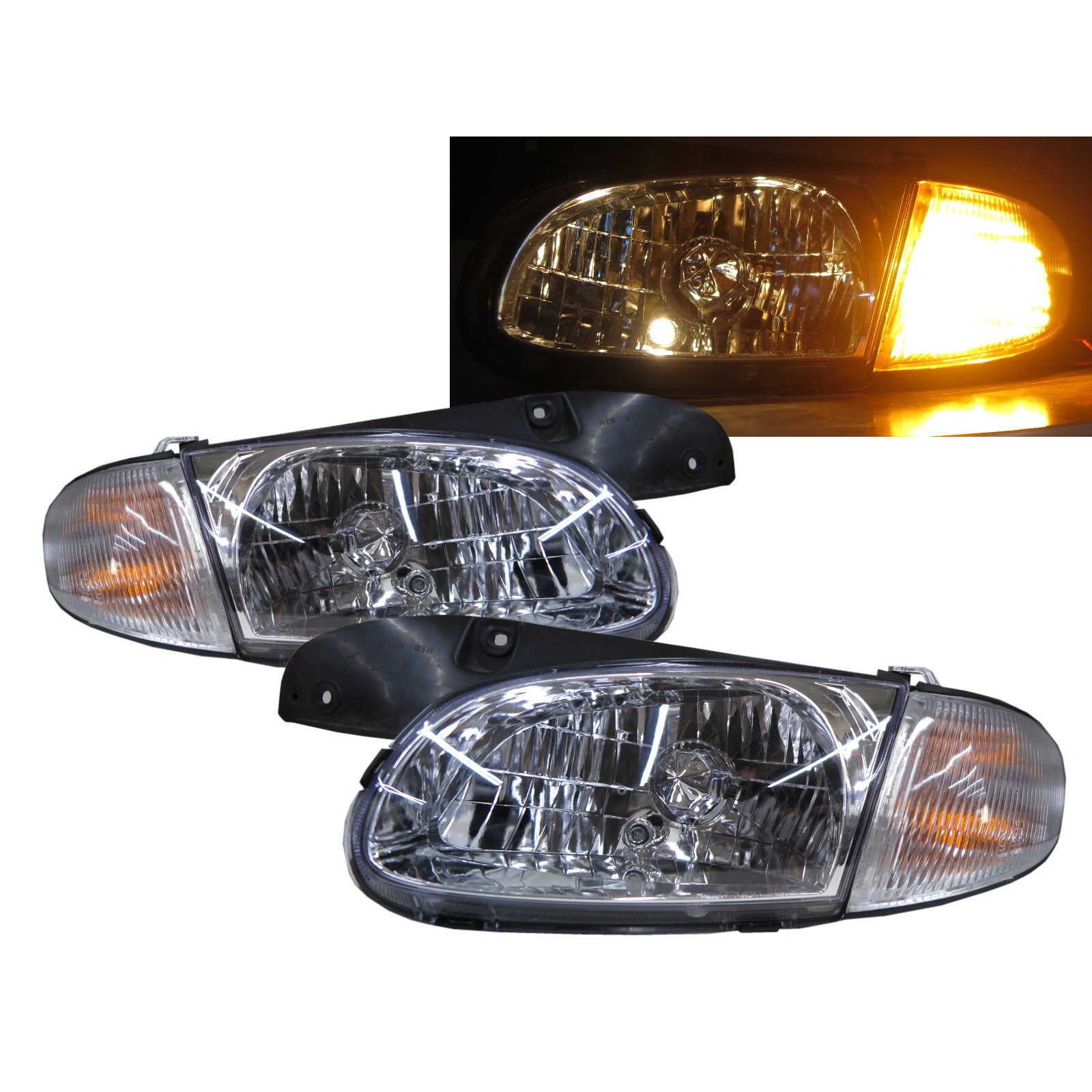 CrazyTheGod Pony 1998-1999 Sedan/Hatchback 4D/5D Clear W/ Corner Lamp Headlight Headlamp Chrome for HYUNDAI LHD