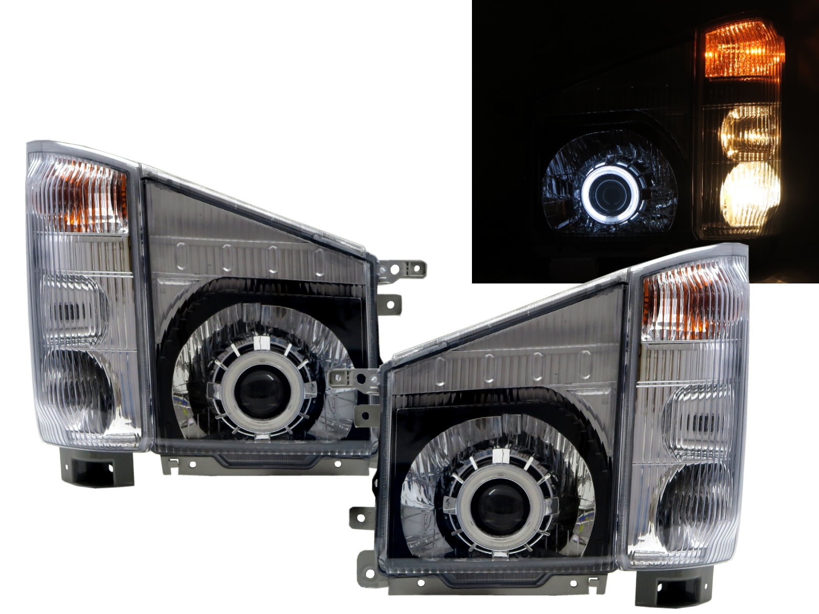 CrazyTheGod ELF 100P N-SERIES NJR85 Sixth generation 2007-present Truck CCFL Projector W/ Corner Lamp Headlight Headlamp Black for ISUZU LHD