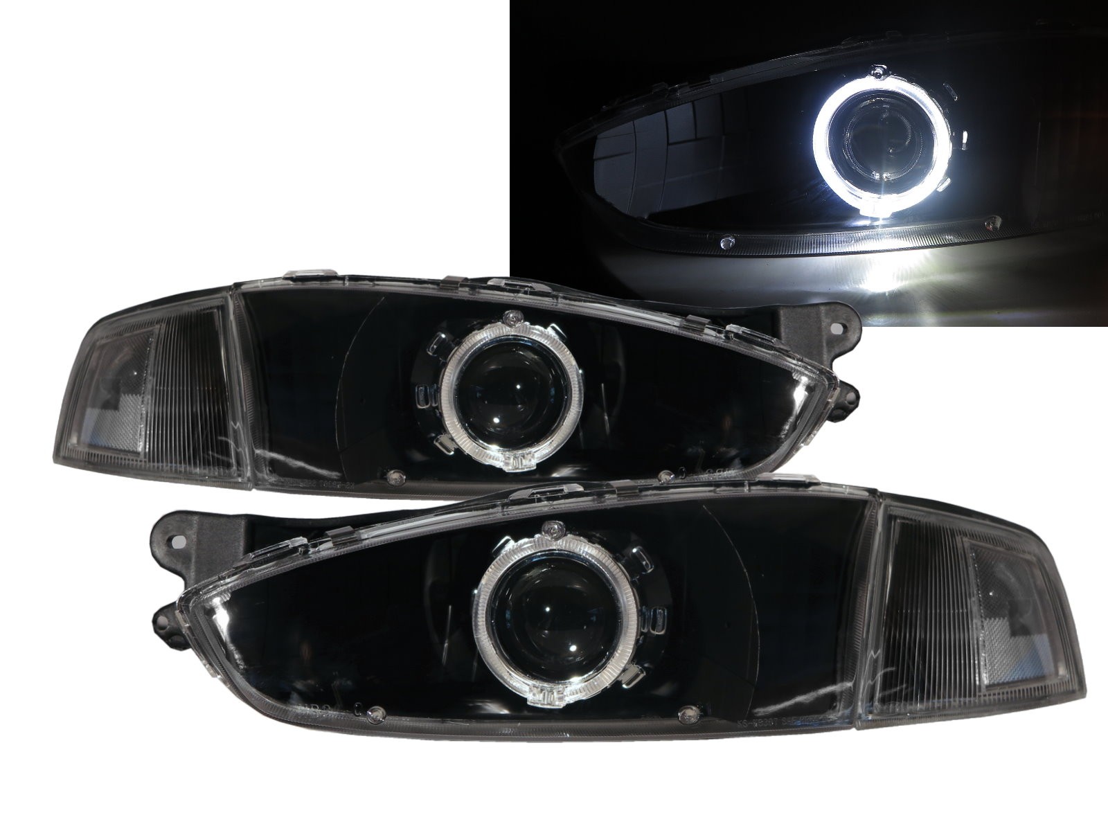CrazyTheGod Colt 1995-2002 Hatchback/Coupe 2D/3D Guide LED Angel-Eye Projector Headlight Headlamp Black for Mitsubishi RHD
