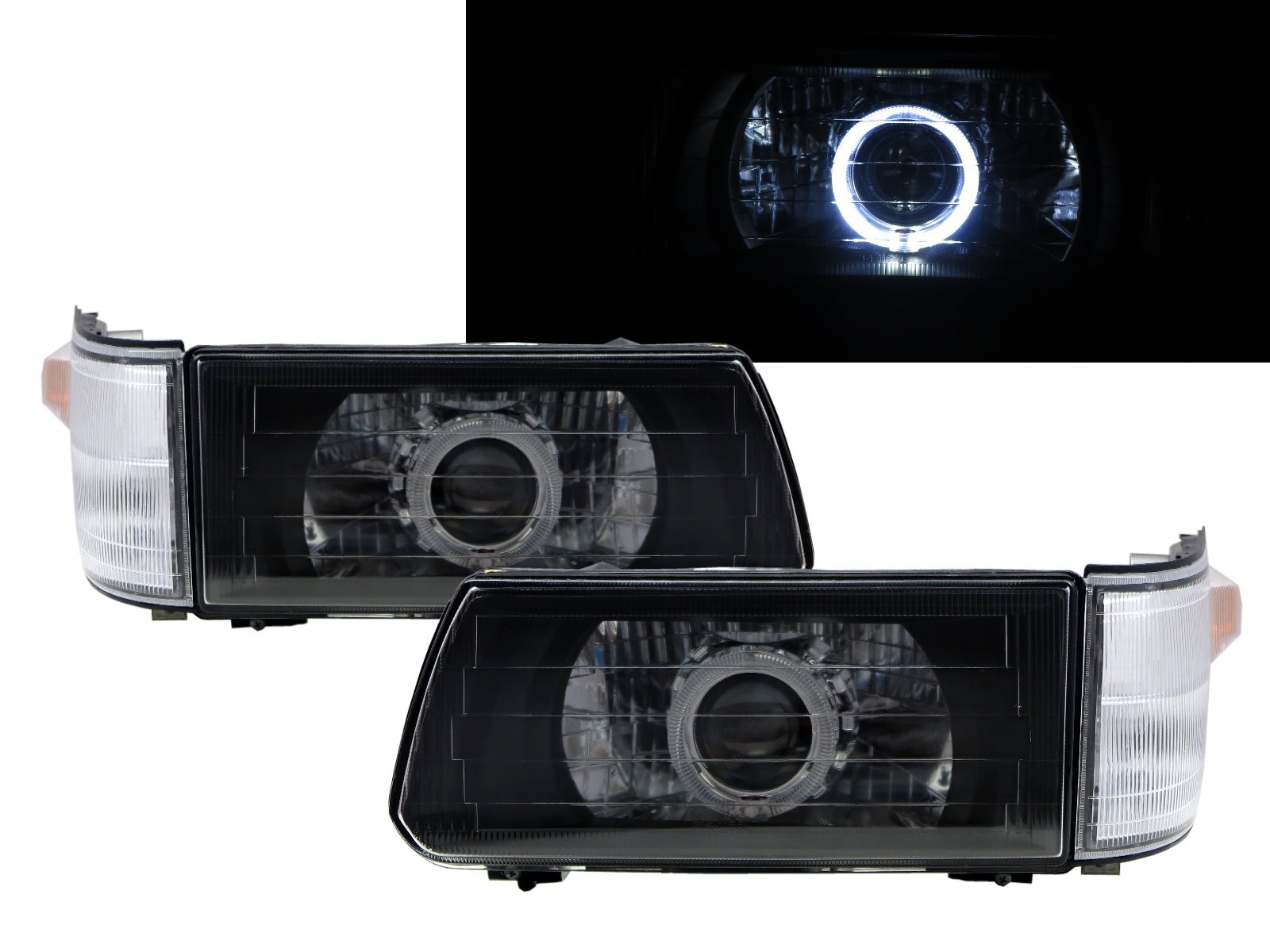 CrazyTheGod Delica L300 1999-present VAN/Pickup 2D/4D Guide LED Angel-Eye Projector W/ Corner Lamp Headlight Headlamp Black for Mitsubishi RHD