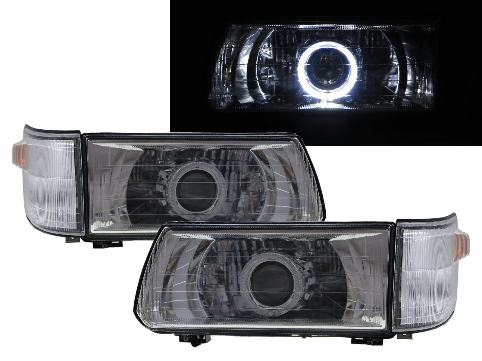 CrazyTheGod Delica L300 1999-present VAN/Pickup 2D/4D Guide LED Angel-Eye Projector W/ Corner Lamp Headlight Headlamp Chrome for Mitsubishi LHD