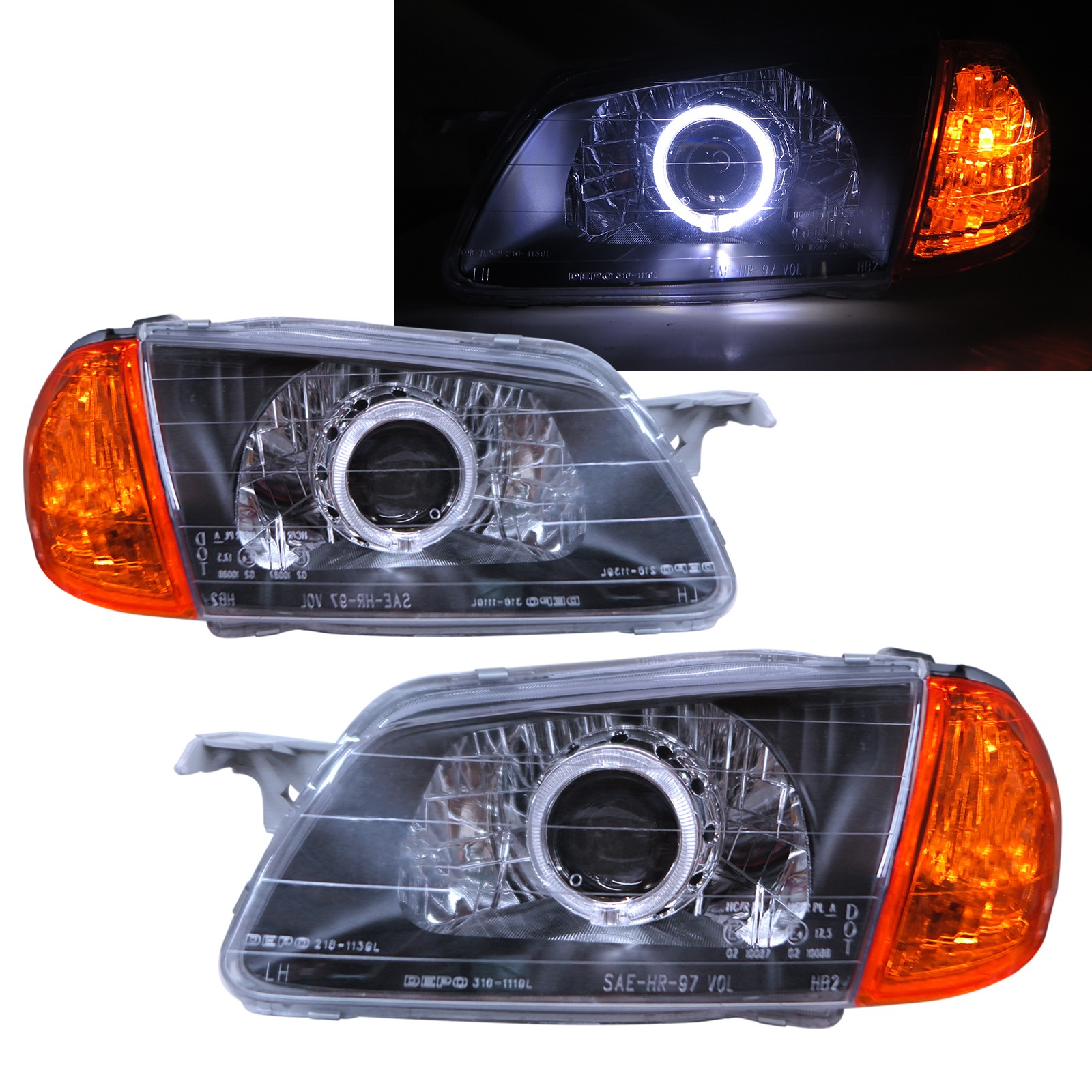 CrazyTheGod Astina BJ Eighth generation 1998-2000 PRE-FACELIFT Sedan/Wagon 4D/5D Guide LED Angle-Eye Bi-Projector HID Headlight Headlamp Black V2 for MAZDA LHD