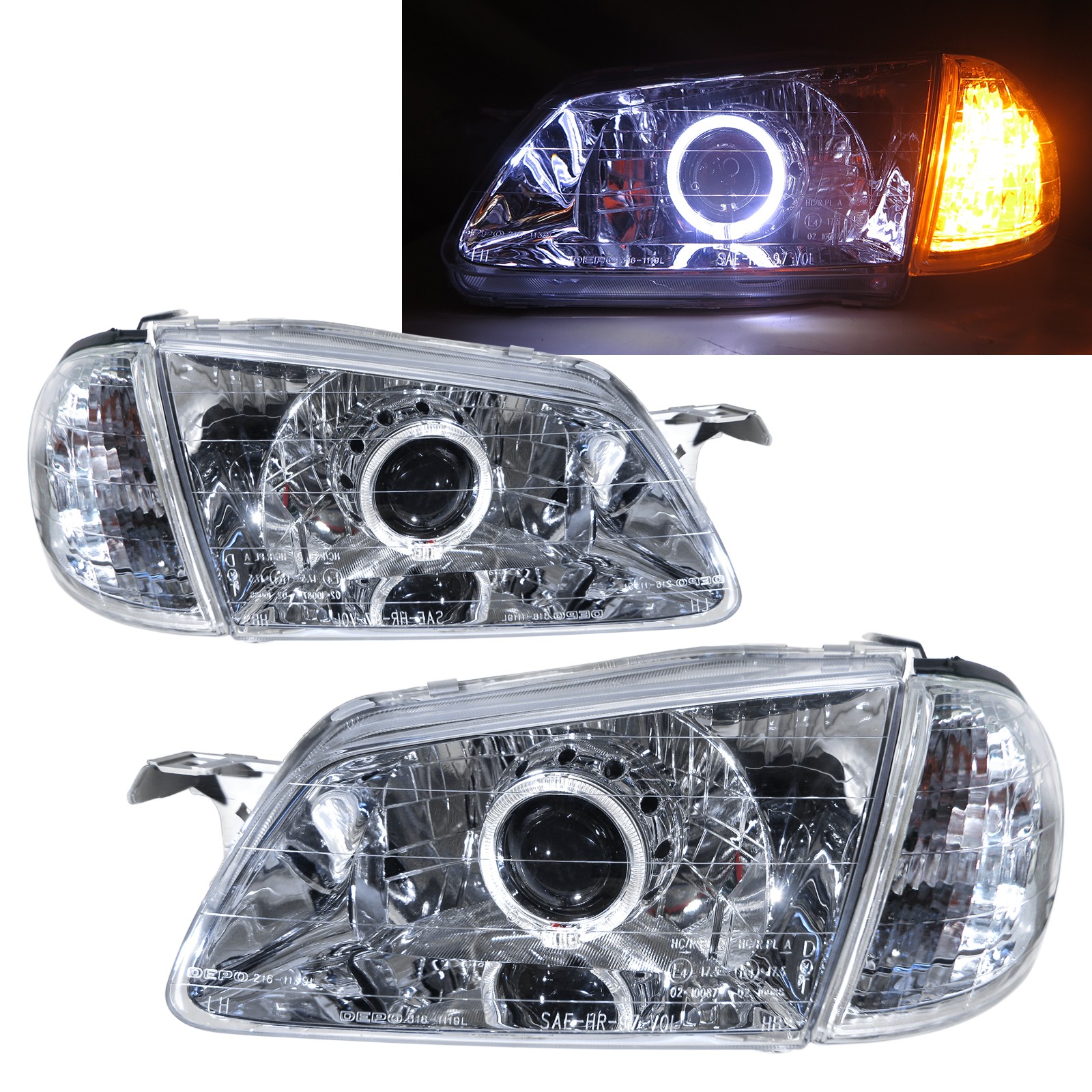 CrazyTheGod Protege BJ Eighth generation 1998-2000 PRE-FACELIFT Sedan/Wagon 4D/5D Guide LED Angle-Eye Bi-Projector HID Headlight Headlamp Chrome V1 for MAZDA RHD