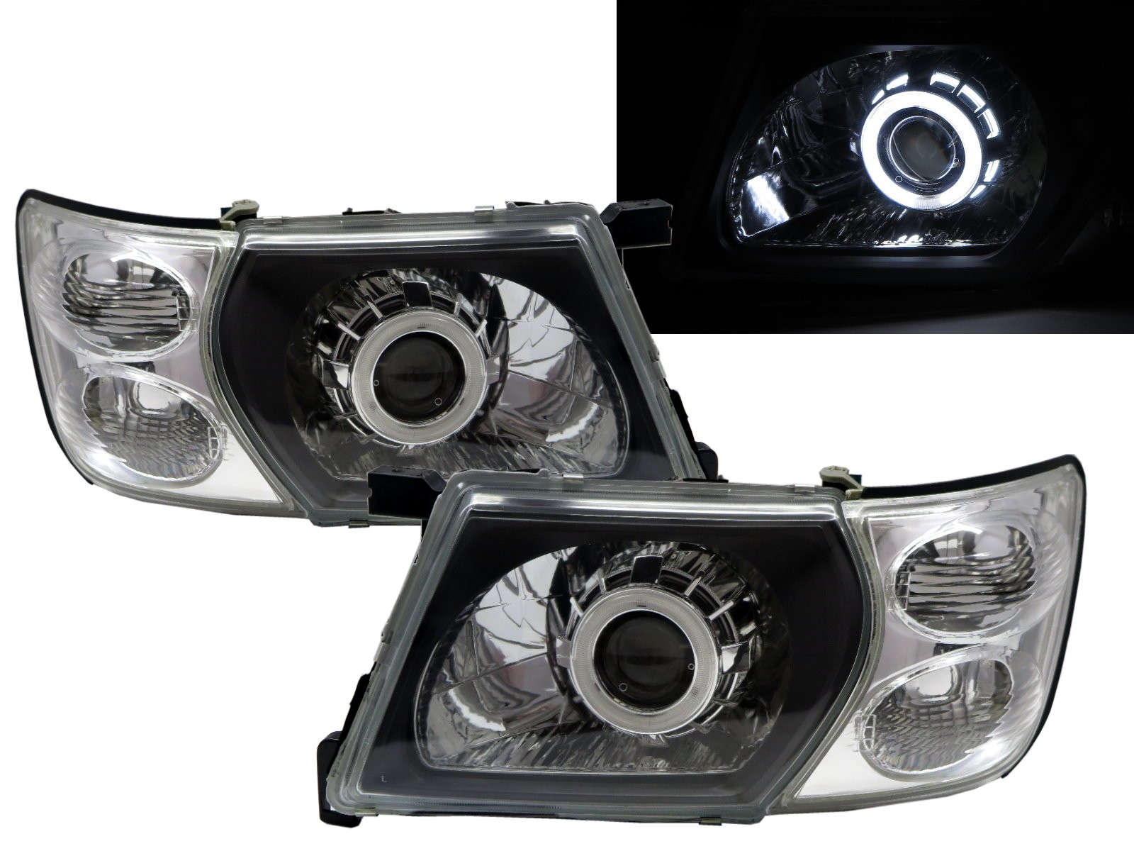 CrazyTheGod Patrol GU3 Y61 Fifth generation 2001-2007 Wagon/SUV 5D CCFL Projector W/ Corner Lamp Headlight Headlamp Black for NISSAN LHD