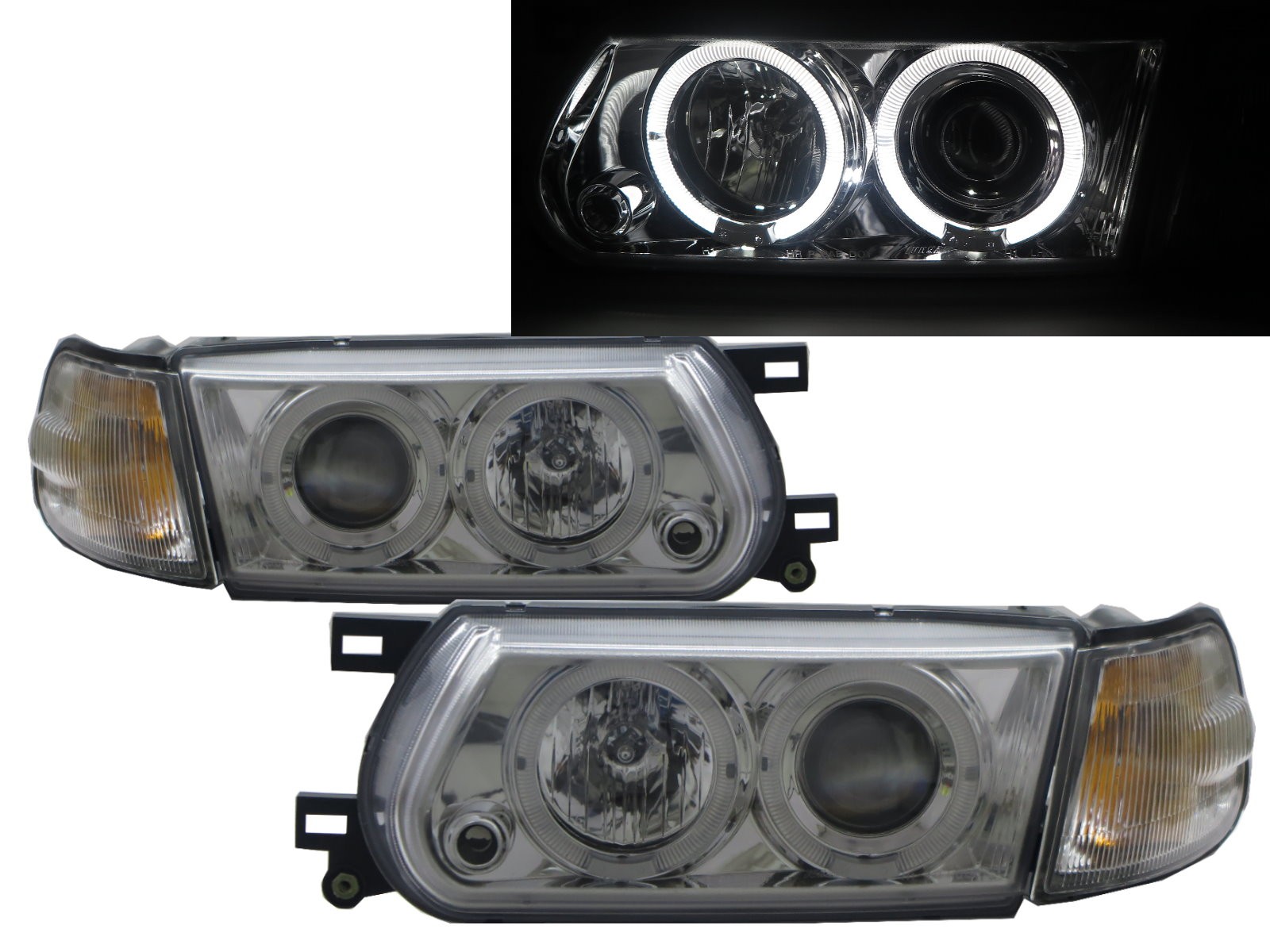 CrazyTheGod Sentra B13 Third generation 1995-2017 Facelift Sedan/Coupe 2D/4D Angel-Eye Projector Headlight Headlamp Chrome V1 for NISSAN RHD