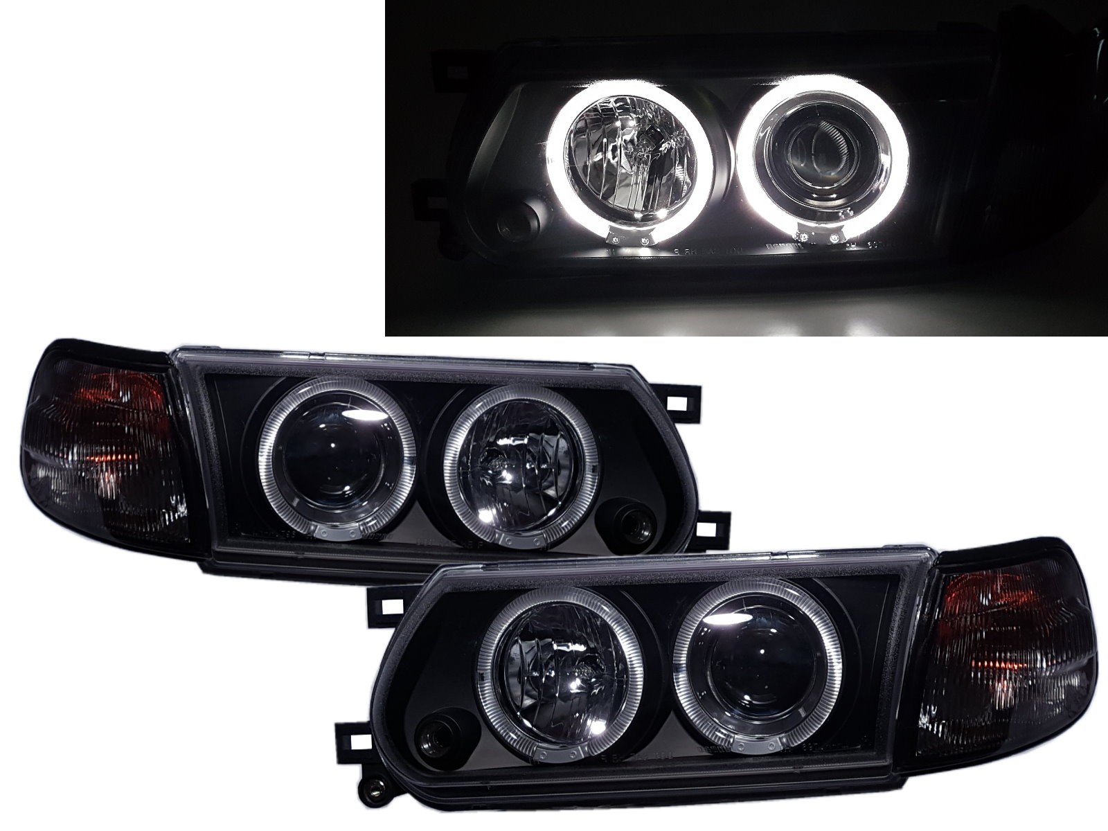CrazyTheGod Tsuru V16 B13 Third generation 1995-2017 Facelift Sedan/Coupe 2D/4D Angel-Eye Projector Headlight Headlamp Black for NISSAN RHD