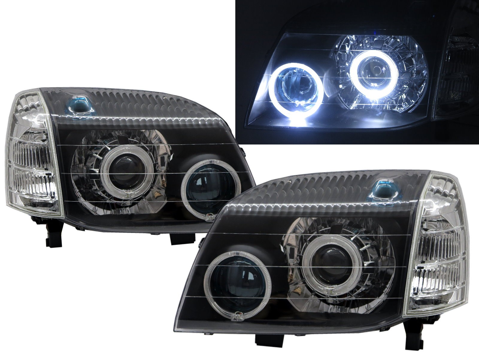 CrazyTheGod X-TRAIL T30 First generation 2001-2007 SUV 5D Guide LED Angel-Eye Projector W/ Corner Lamp Headlight Headlamp Black for NISSAN LHD