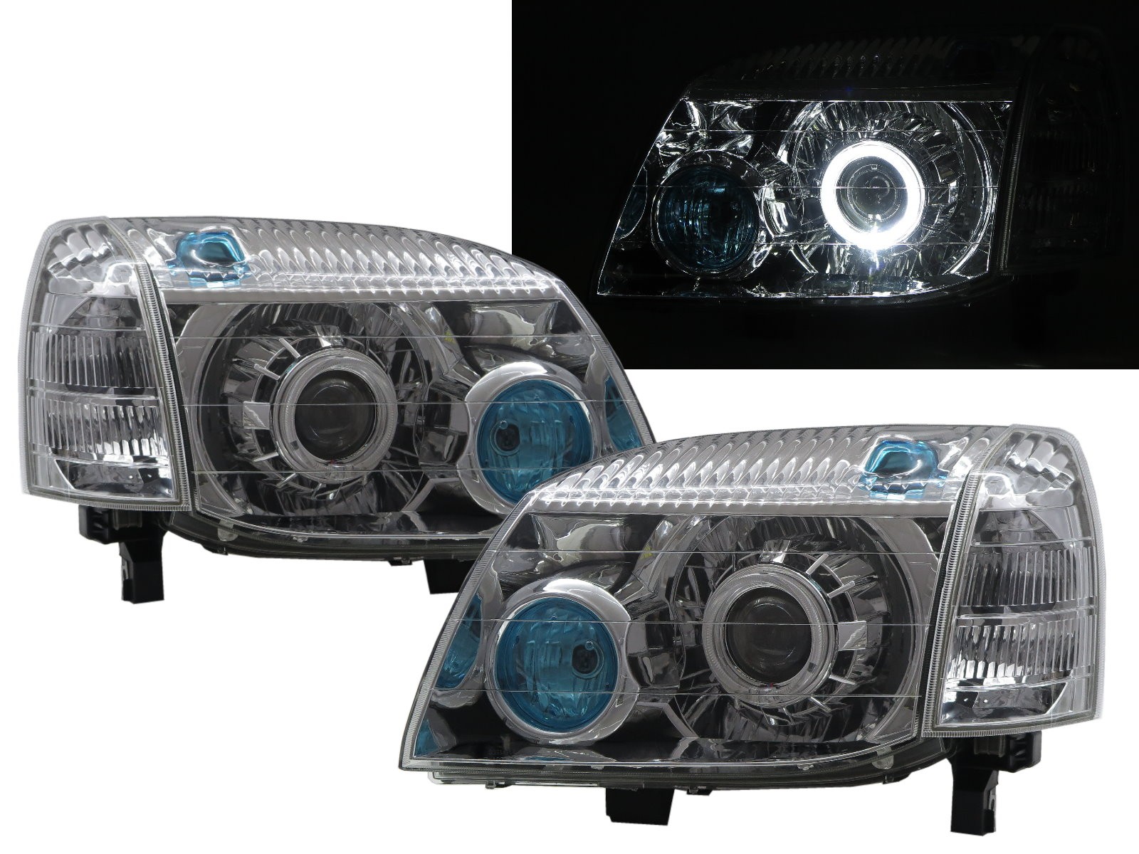 CrazyTheGod X-TRAIL T30 First generation 2001-2007 SUV 5D Guide LED Angel-Eye Projector W/ Corner Lamp Headlight Headlamp Chrome for NISSAN RHD
