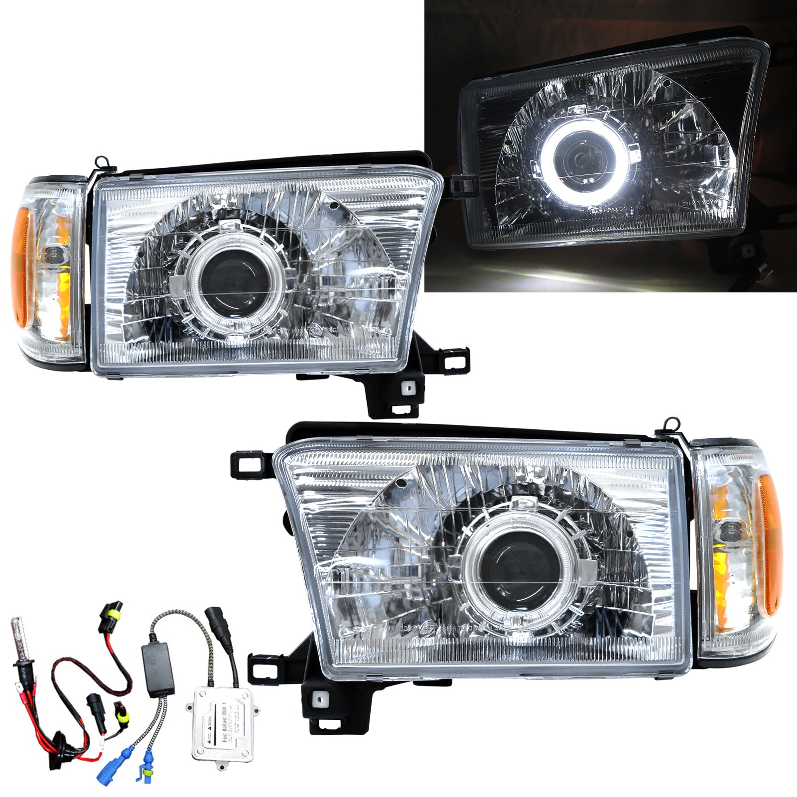 CrazyTheGod 4Runner N180 Third generation 1995-2002 Wagon 5D Guide LED Angel-Eye HID W/ Corner Lamp Headlight Headlamp Chrome for TOYOTA LHD