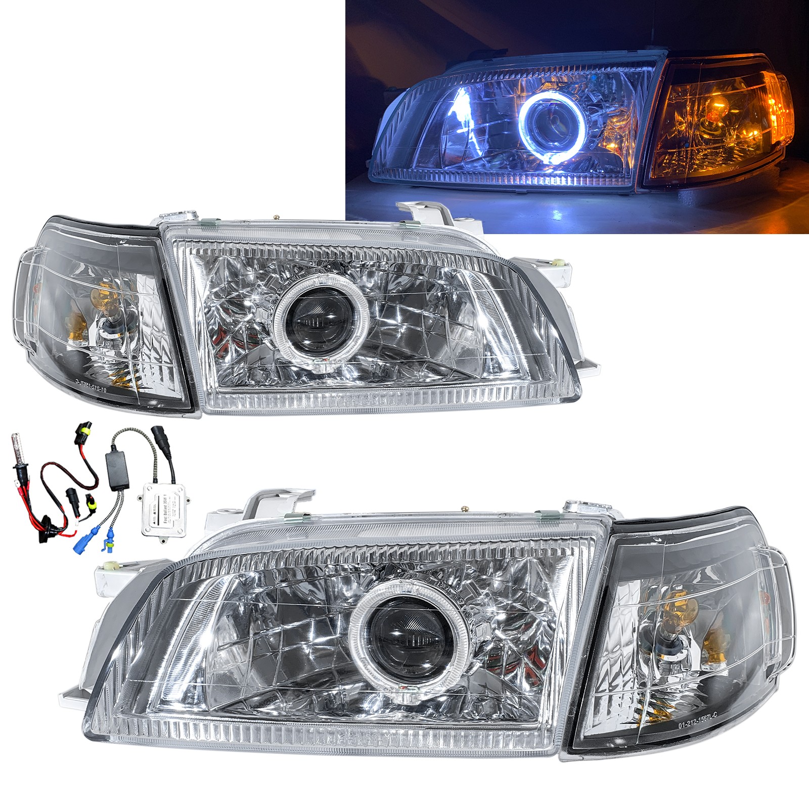 CrazyTheGod Carina E ST190/191 Ninth generation 1992-1996 Sedan 4D Guide LED Angel-Eye Projector GLASS Headlight Headlamp V1 Chrome for TOYOTA RHD 