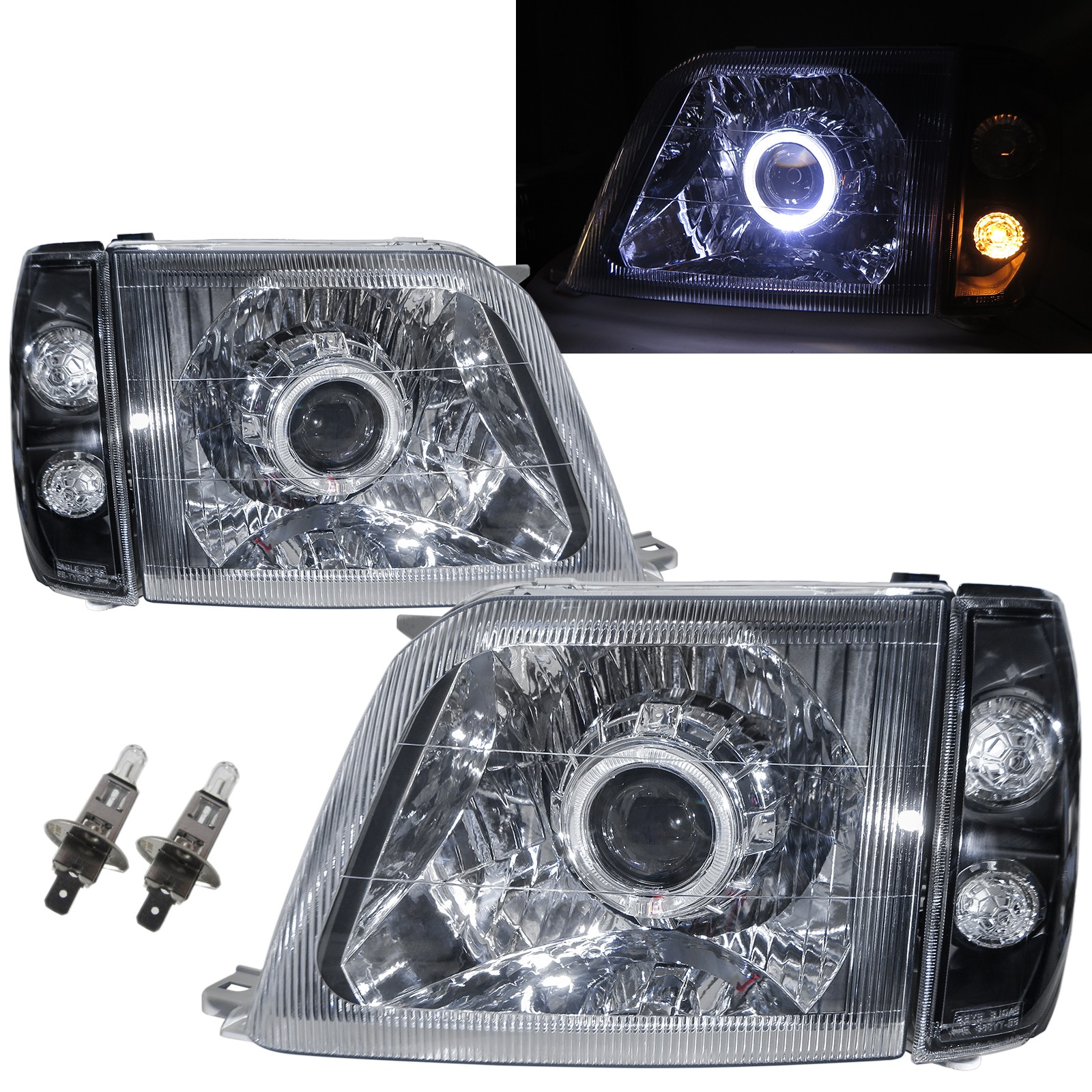CrazyTheGod LAND CRUISER PRADO FJ90 Second generation 1996-2003 SUV 2D/4D Guide LED Angel-Eye Projector Halogen Headlight Headlamp Black for TOYOTA RHD
