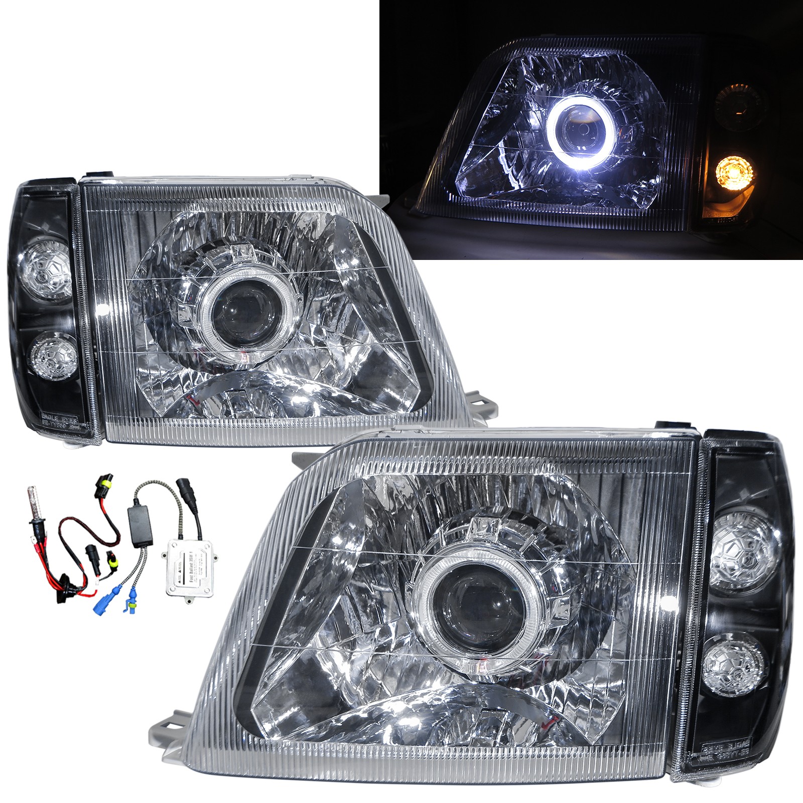 CrazyTheGod LAND CRUISER PRADO FJ90 Second generation 1996-2003 SUV 2D/4D Guide LED Angel-Eye Projector Headlight Headlamp Black for TOYOTA RHD
