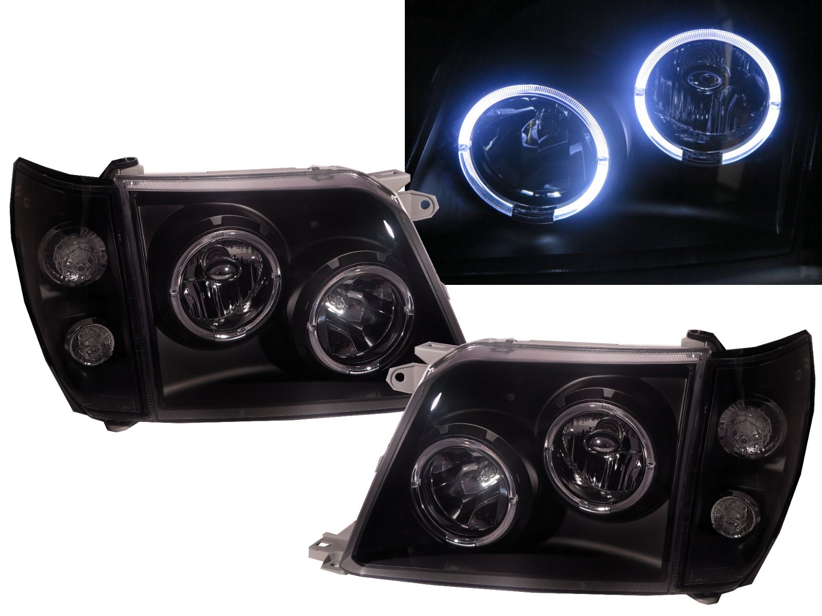 CrazyTheGod LAND CRUISER PRADO FJ90 Second generation 1996-2003 SUV 2D/4D Halo W/ Corner Lamp Headlight Headlamp Black for TOYOTA RHD