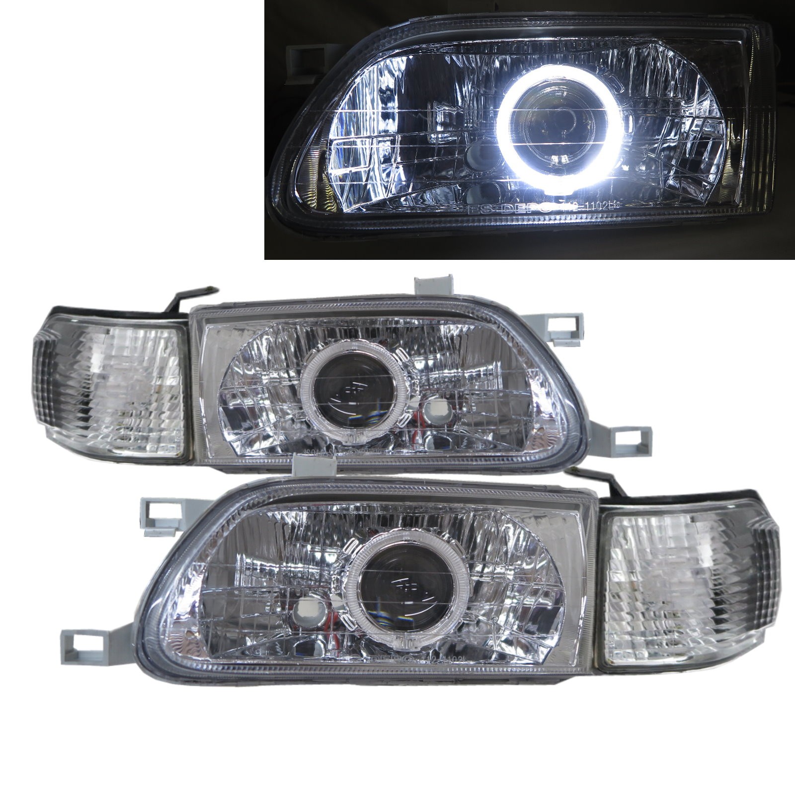 CrazyTheGod TERCEL L50 Fifth generation 1995-1999 Pre-Facelift Sedan 4D Guide LED Halo Projector Headlight Headlamp Chrome US for TOYOTA RHD