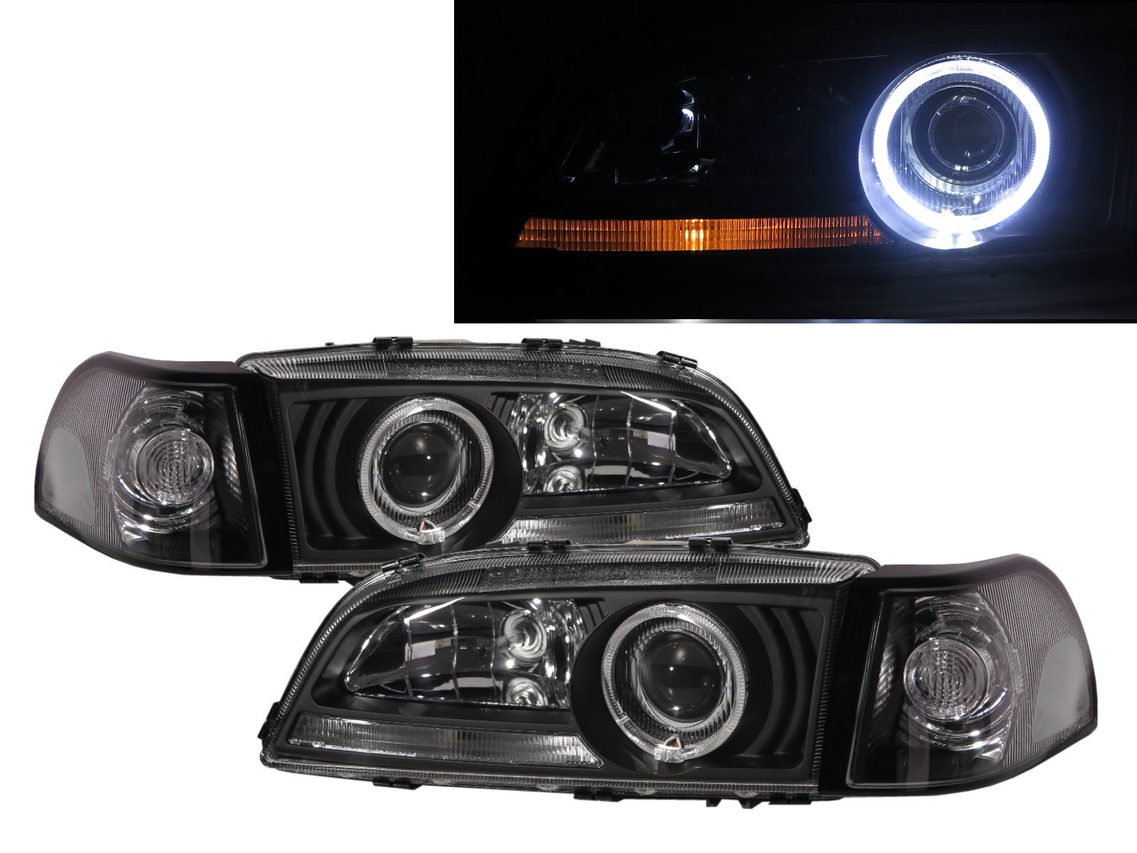 CrazyTheGod S70 1996-2000 Sedan 4D Guide LED Angel-Eye Projector W/ Corner Lamp Headlight Headlamp Black for VOLVO RHD