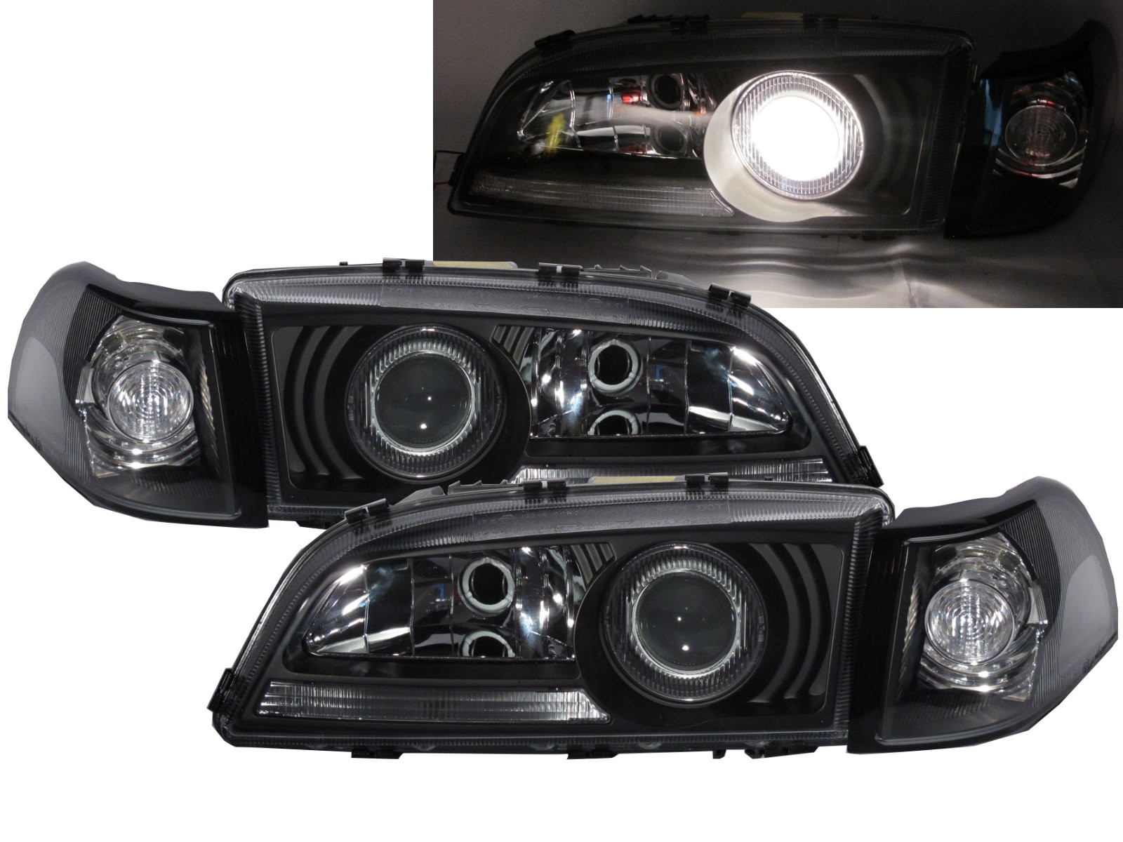 CrazyTheGod V70/XC70 1996-2000 Wagon 5D Projector Glass Headlight Headlamp W/ Corner Lamp Black for VOLVO LHD