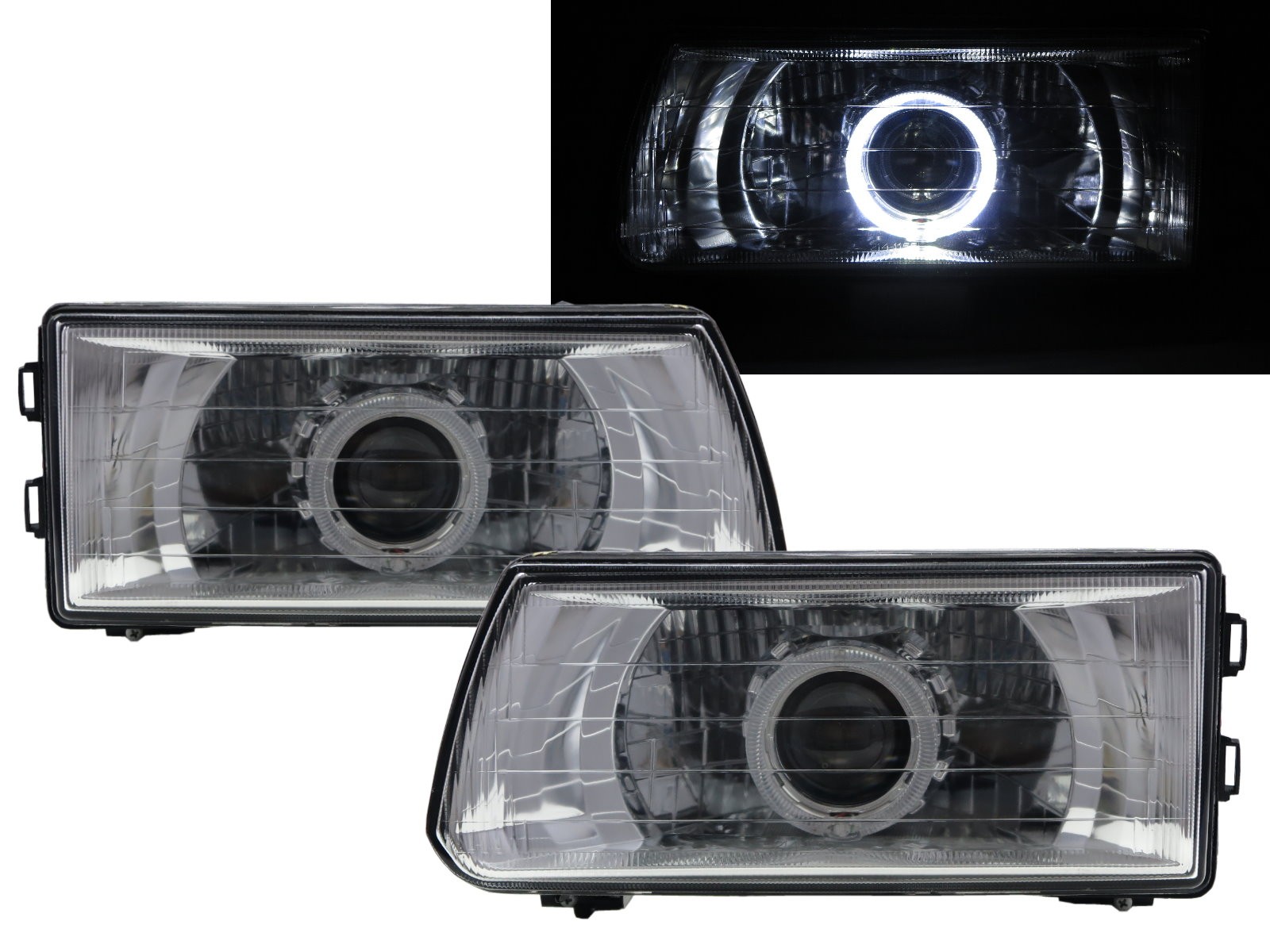 CrazyTheGod Dodge 1000 1999-present VAN 4D Guide LED Angel-Eye Projector Headlight Headlamp Chrome for DODGE LHD