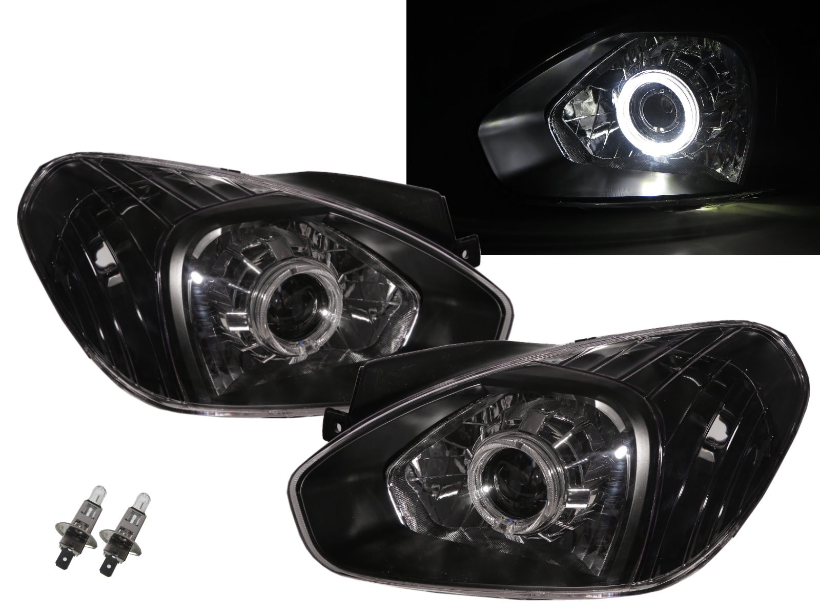 CrazyTheGod Attitude MC First generation 2005-2011 Sedan 4D Guide LED Angel-Eye Projector Headlight Headlamp Black V1 for DODGE RHD