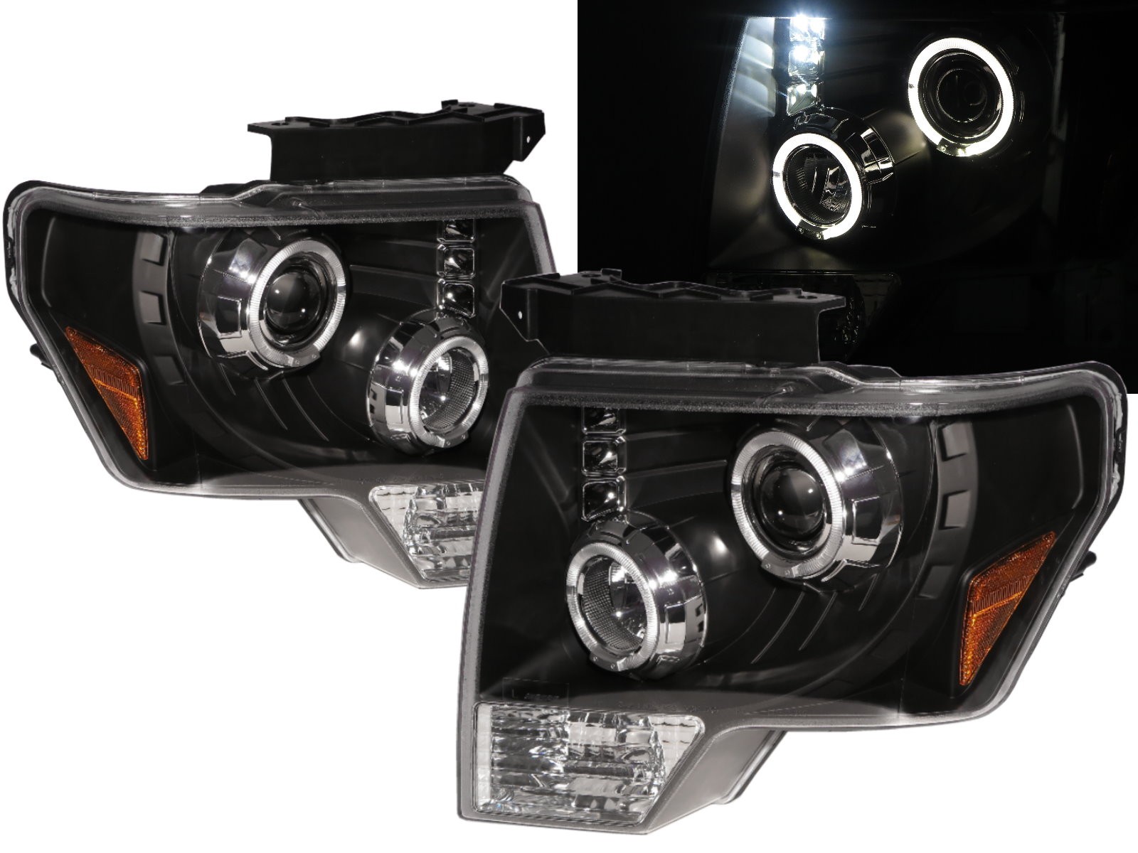 CrazyTheGod F-Series F150 Twelfth generation 2009-2014 Pickup 2D/4D Angel-Eye Projector Headlight Headlamp Black for FORD LHD
