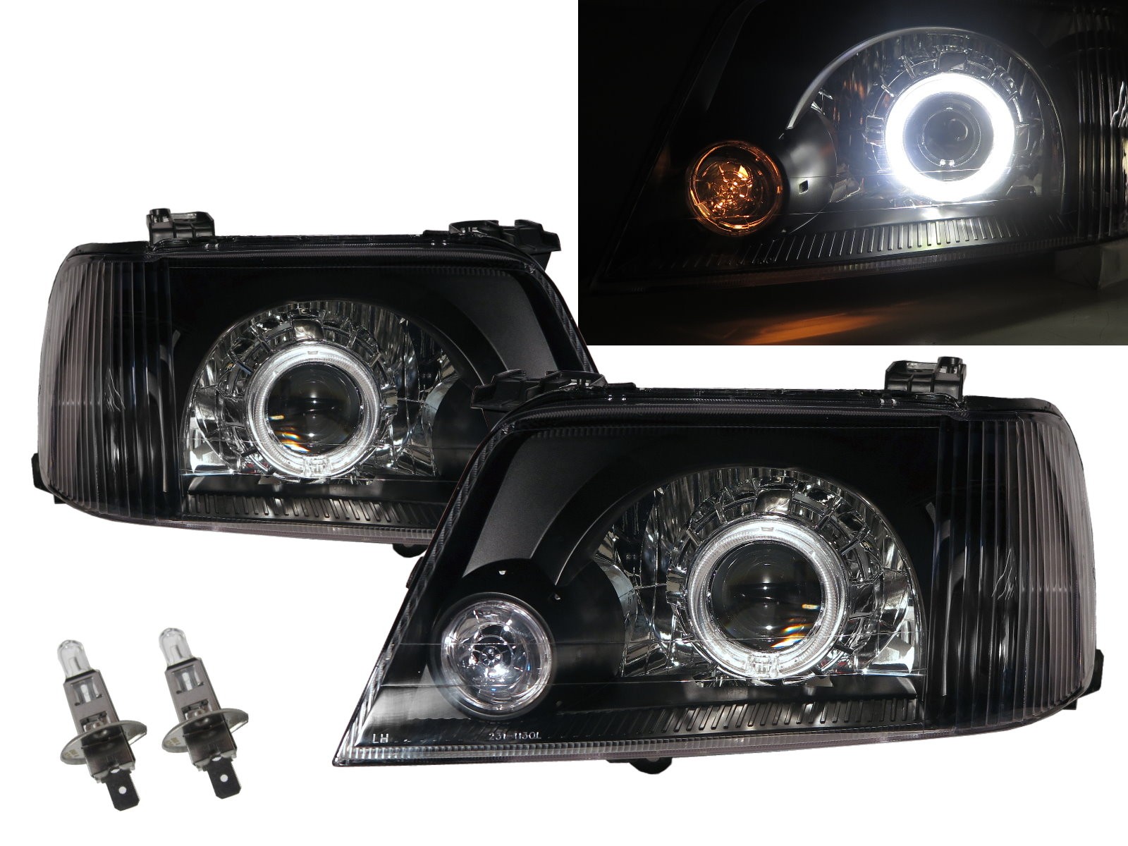 CrazyTheGod ESCAPE First generation 2000-2003 Pre-Facelift SUV 5D Guide LED Angel-Eye Projector Headlight Headlamp Black for FORD LHD