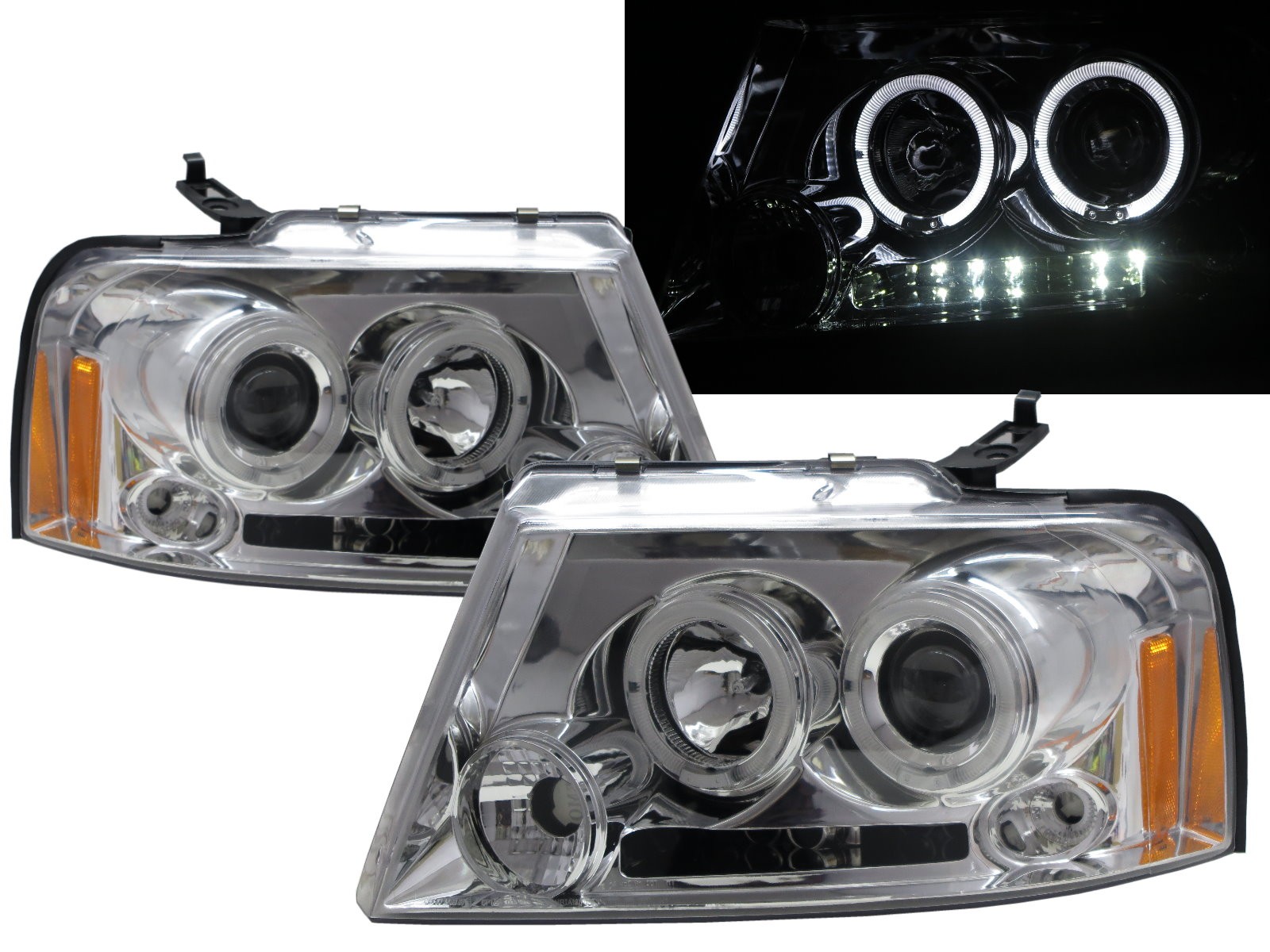CrazyTheGod F-Series SuperDuty F150 Eleventh generation 2004-2008 Pickup 2D/4D Angel-Eye Projector Headlight Headlamp Chrome for FORD RHD