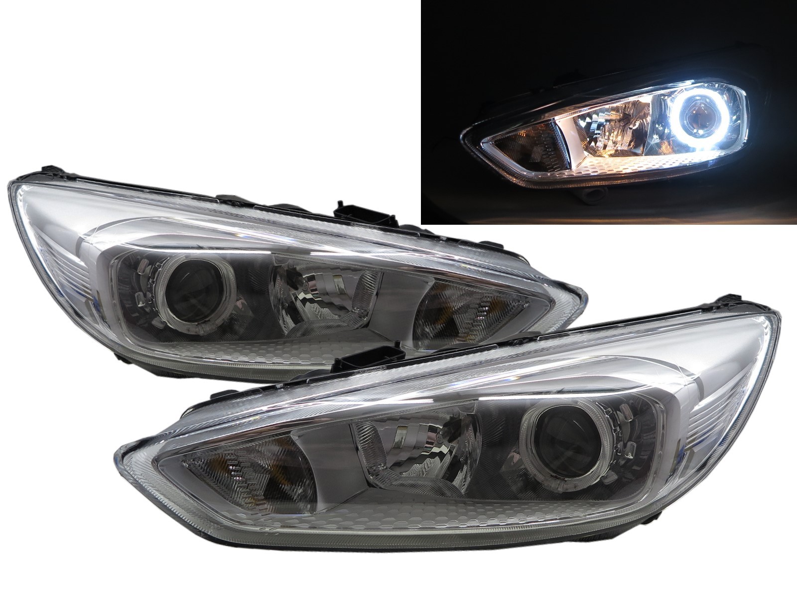CrazyTheGod Focus C346 Third generation 2015-2018 Facelift Sedan/Hatchback/Wagon 4D/5D Guide LED Angel-Eye Projector Headlight Headlamp Chrome EU for FORD LHD