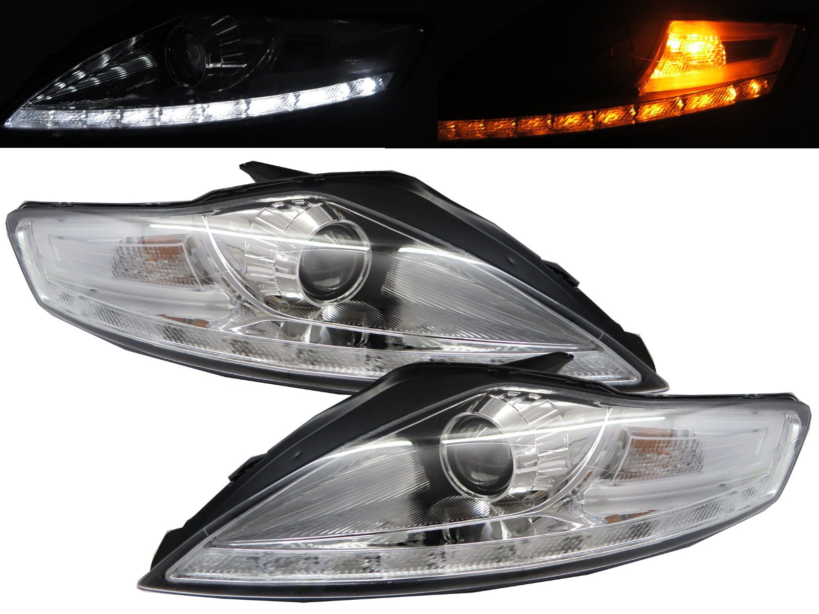 CrazyTheGod Mondeo BA7 MK4 2007-2014 Projector HEADLIGHT LED R8Look CHROME for FORD LHD