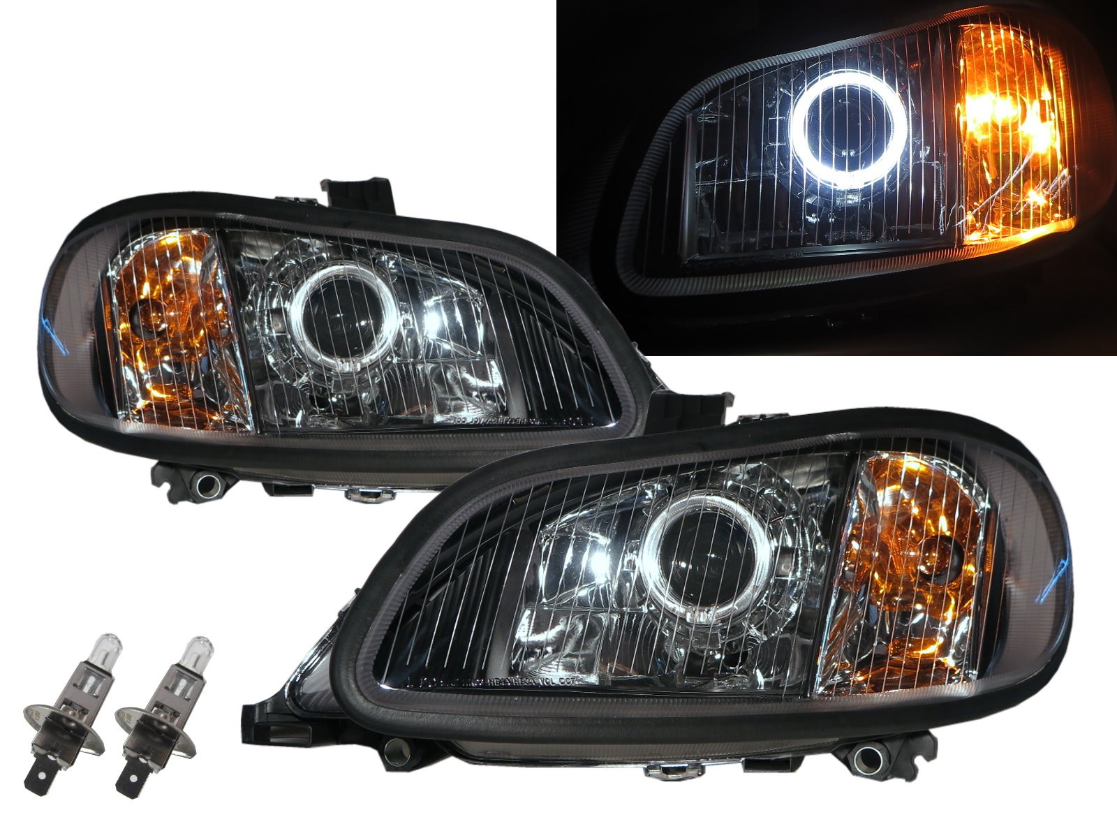 CrazyTheGod M2 2002-Present Truck 2D Guide LED Angel-Eye Projector Headlight Headlamp Black for Freightliner LHD