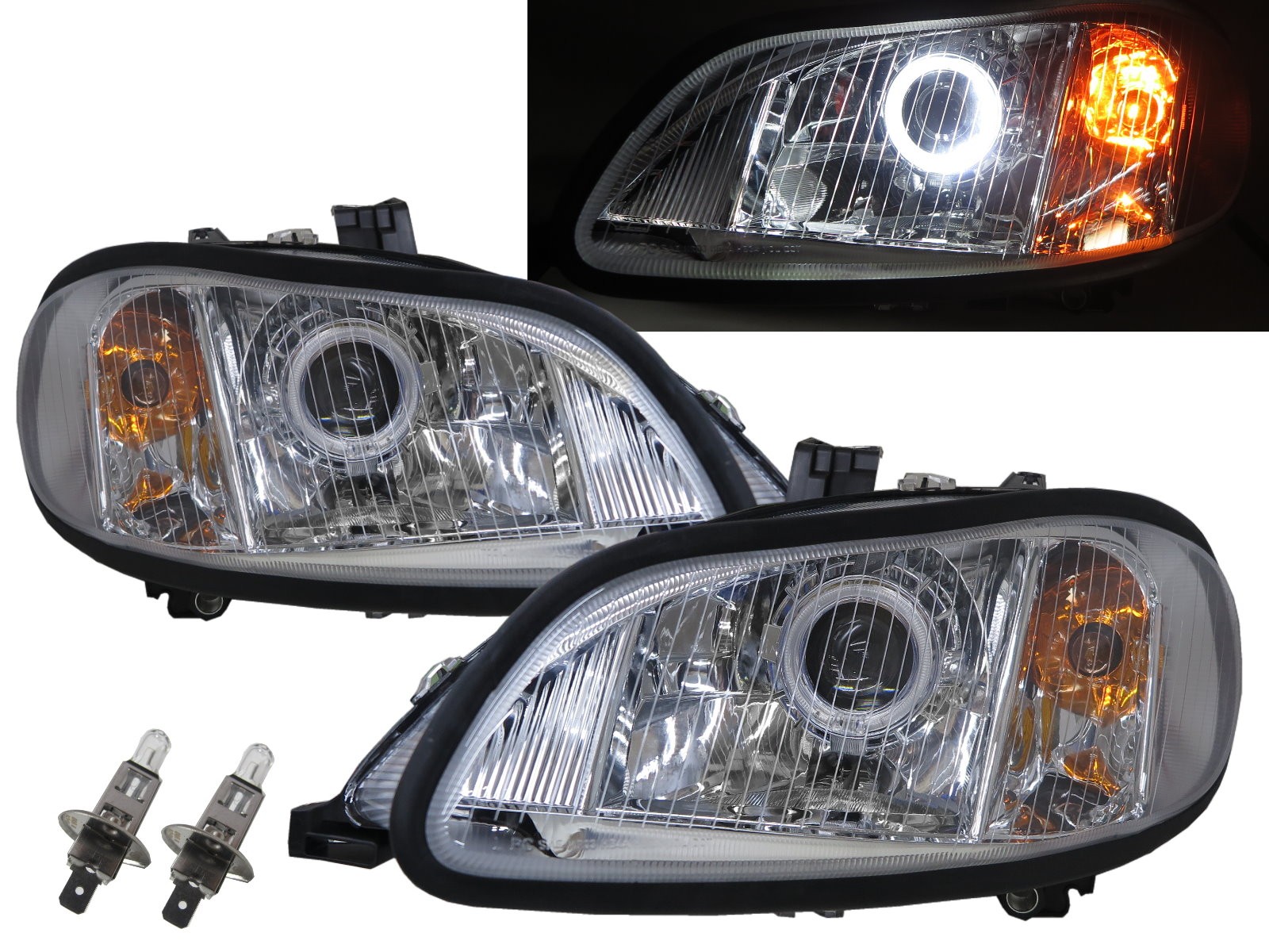 CrazyTheGod M2 2002-Present Truck 2D Guide LED Angel-Eye Projector Headlight Headlamp Chrome for Freightliner RHD